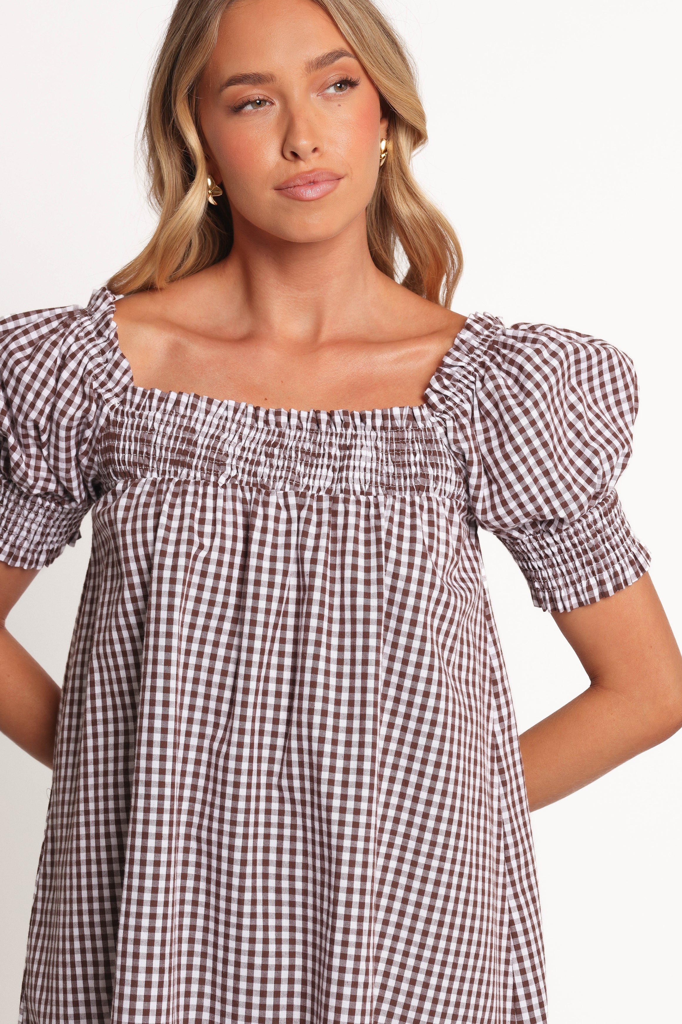 Kennedy Smock Mini Dress - Chocolate Gingham-Ladys Street