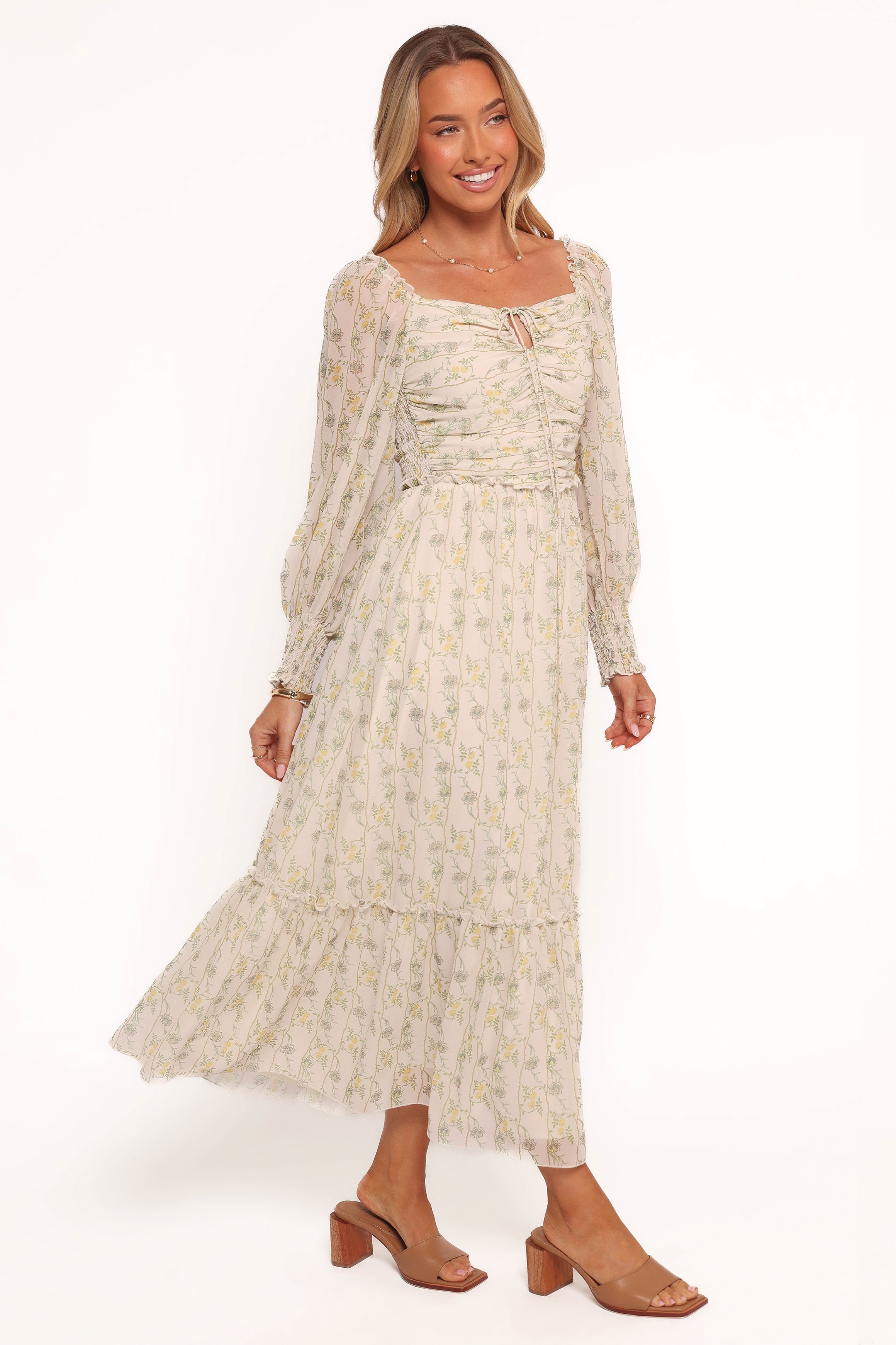 Keziah Long Sleeve Maxi Dress - Yellow Floral-Ladys Street