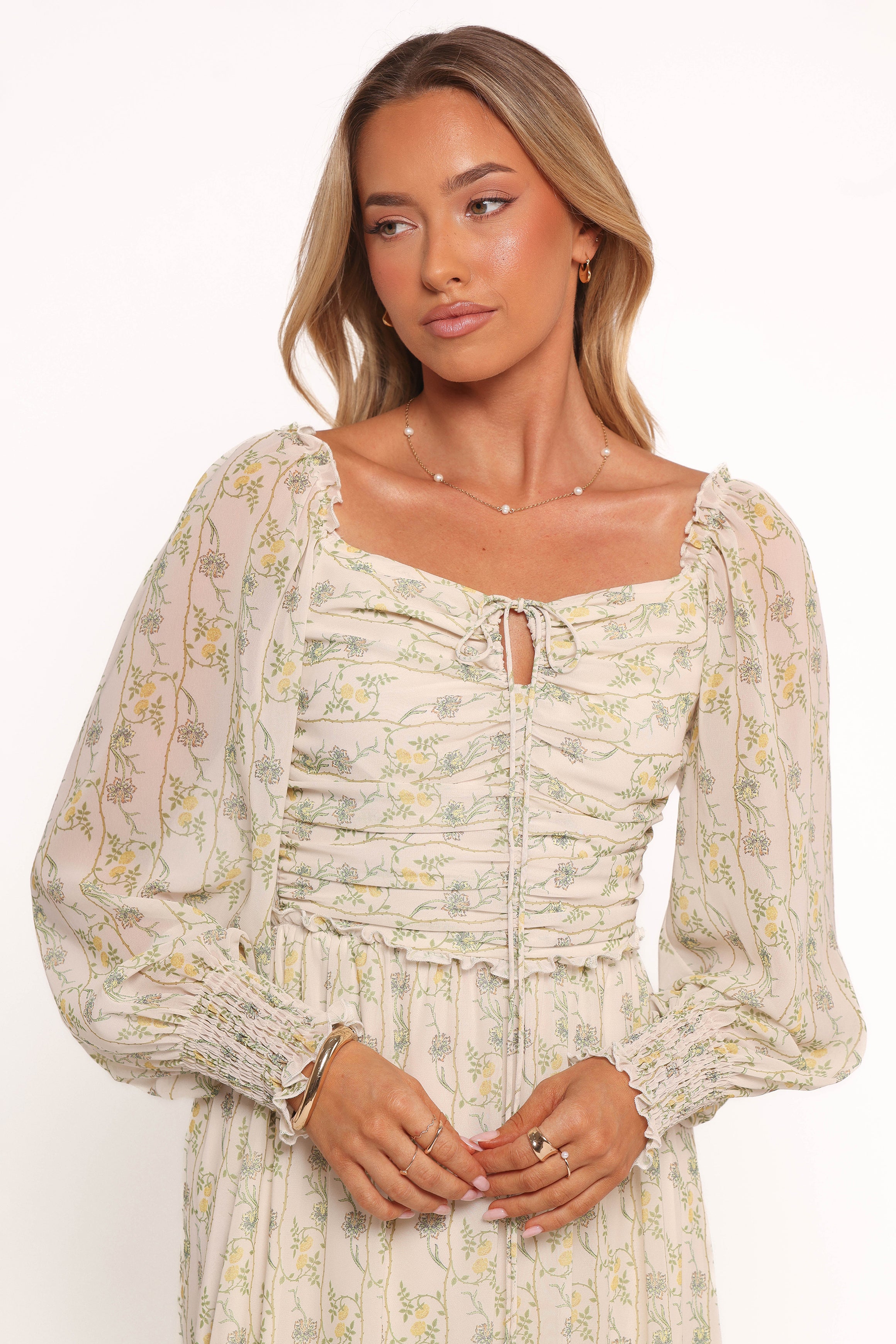 Keziah Long Sleeve Maxi Dress - Yellow Floral-Ladys Street