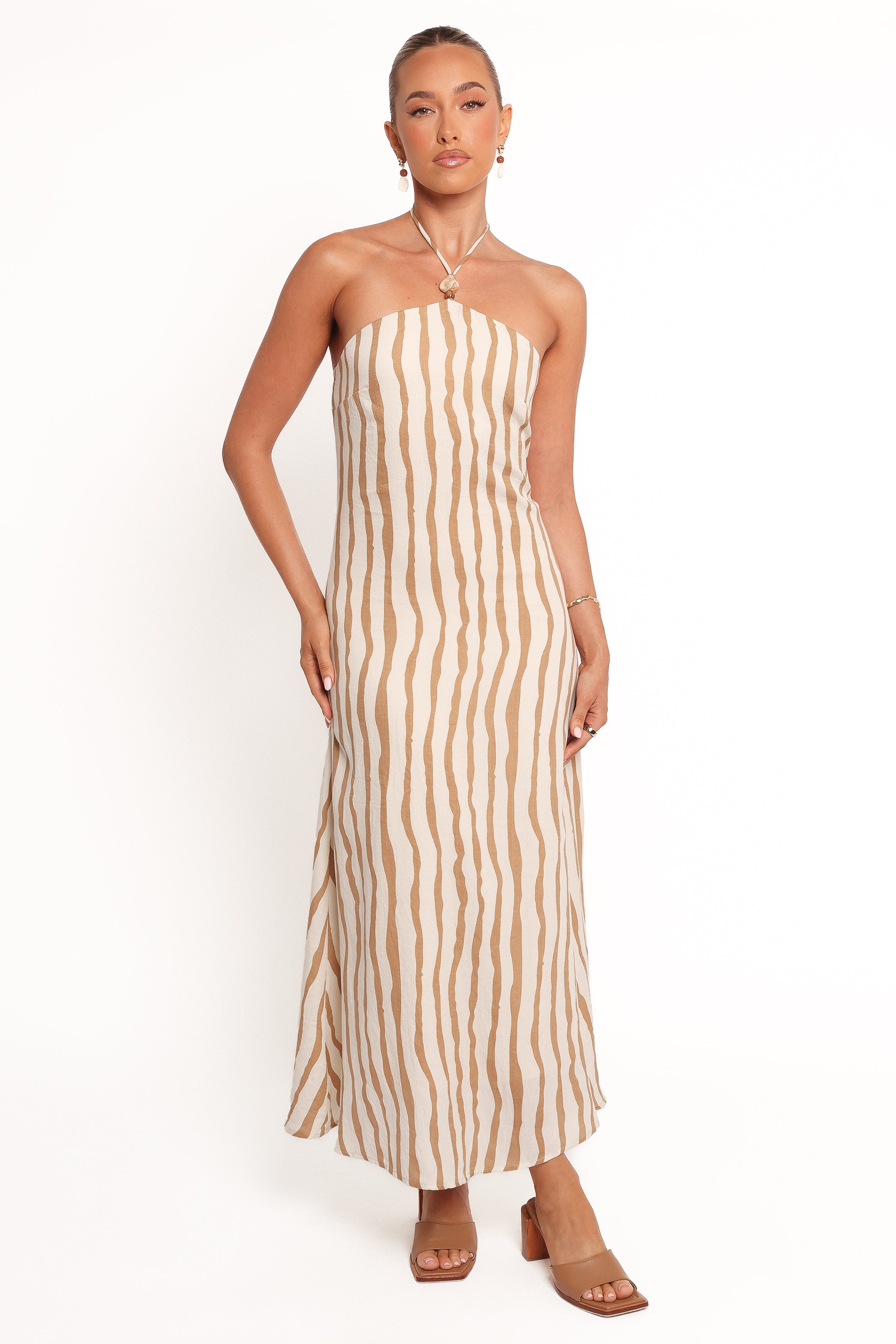 Kim Halter Maxi Dress - Tan Stripe-Ladys Street