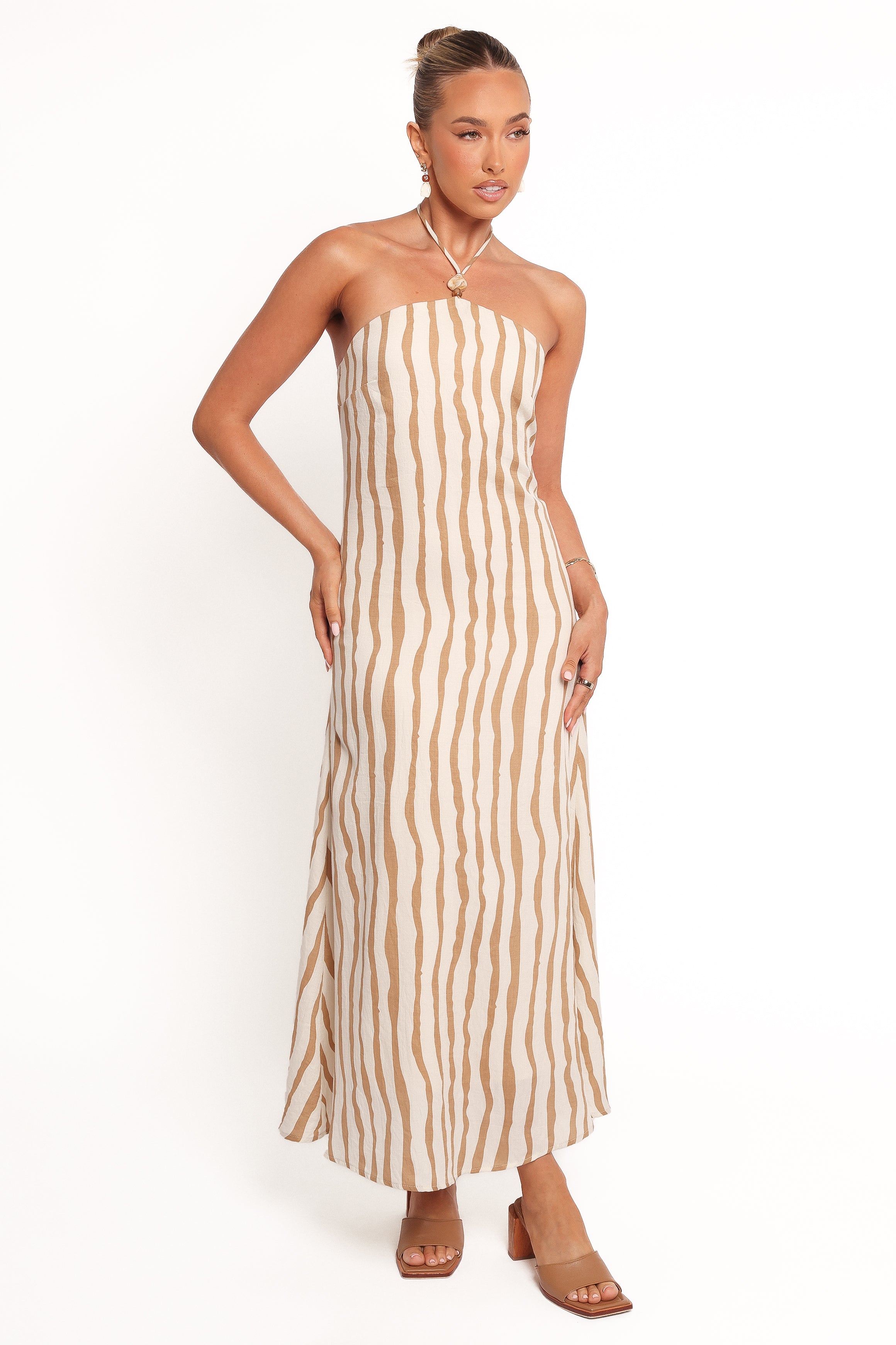 Kim Halter Maxi Dress - Tan Stripe-Ladys Street