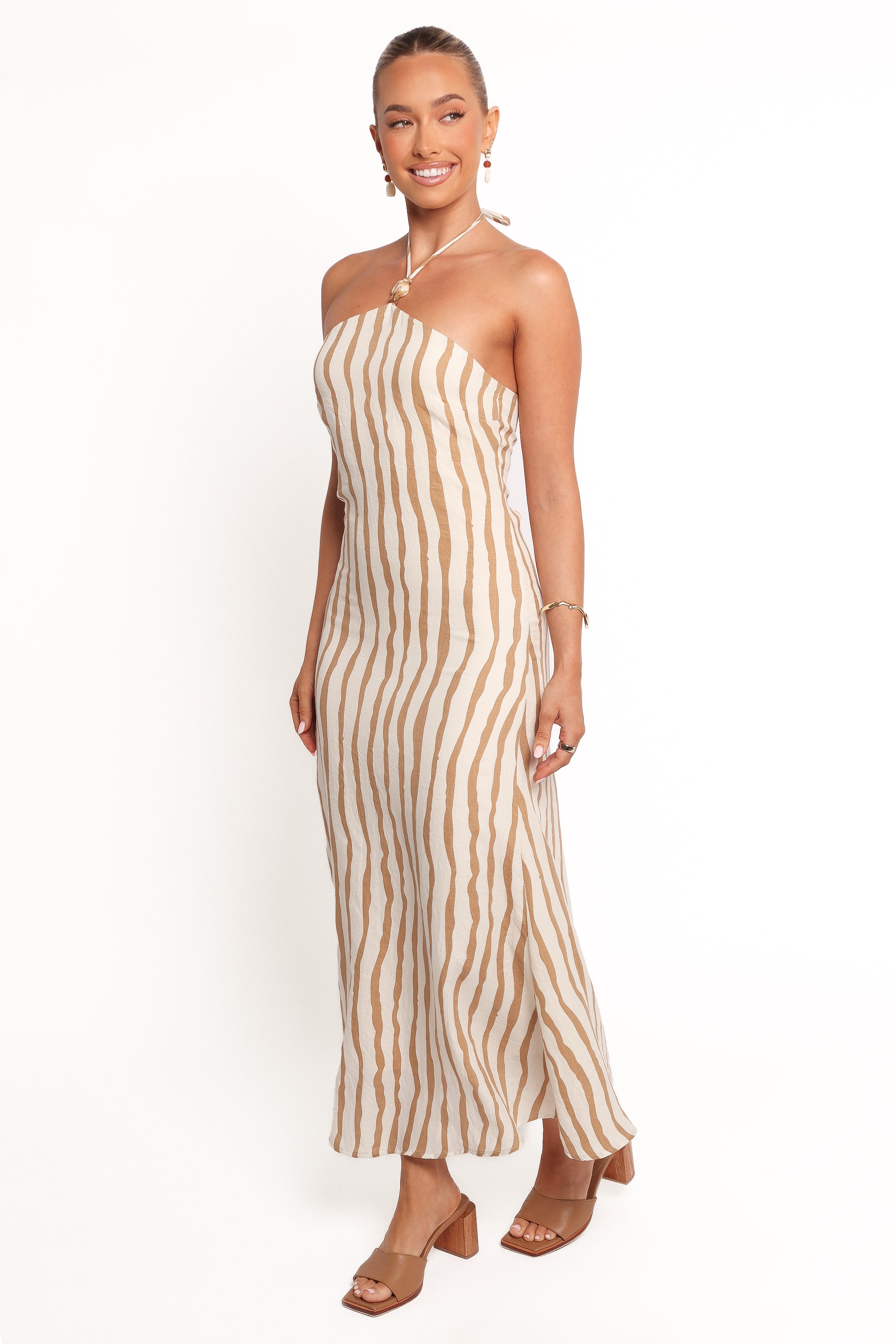 Kim Halter Maxi Dress - Tan Stripe-Ladys Street