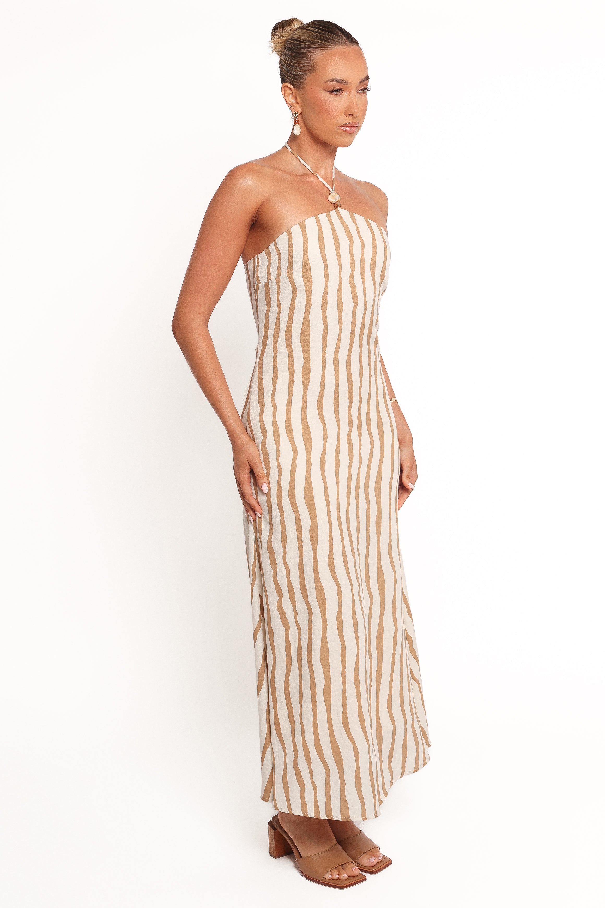 Kim Halter Maxi Dress - Tan Stripe-Ladys Street