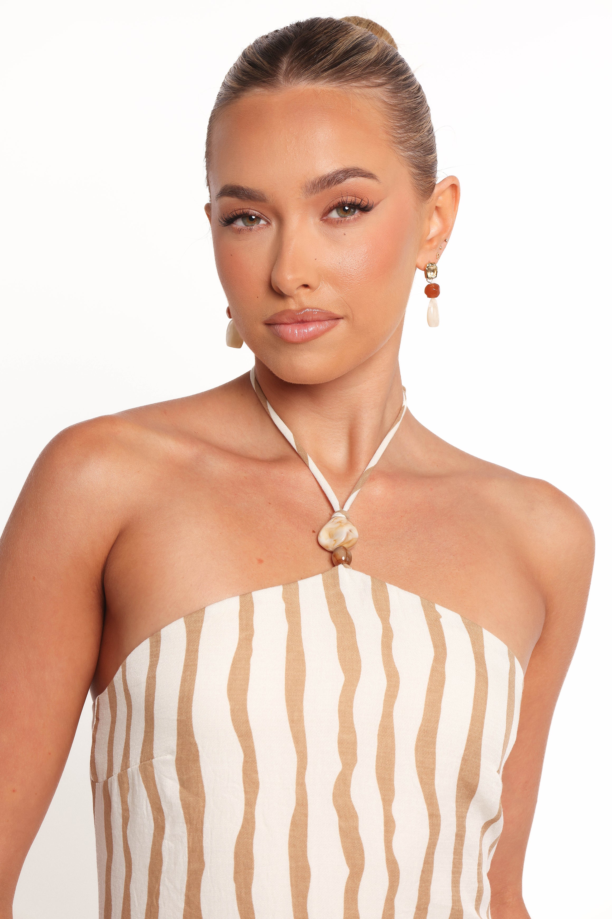 Kim Halter Maxi Dress - Tan Stripe-Ladys Street