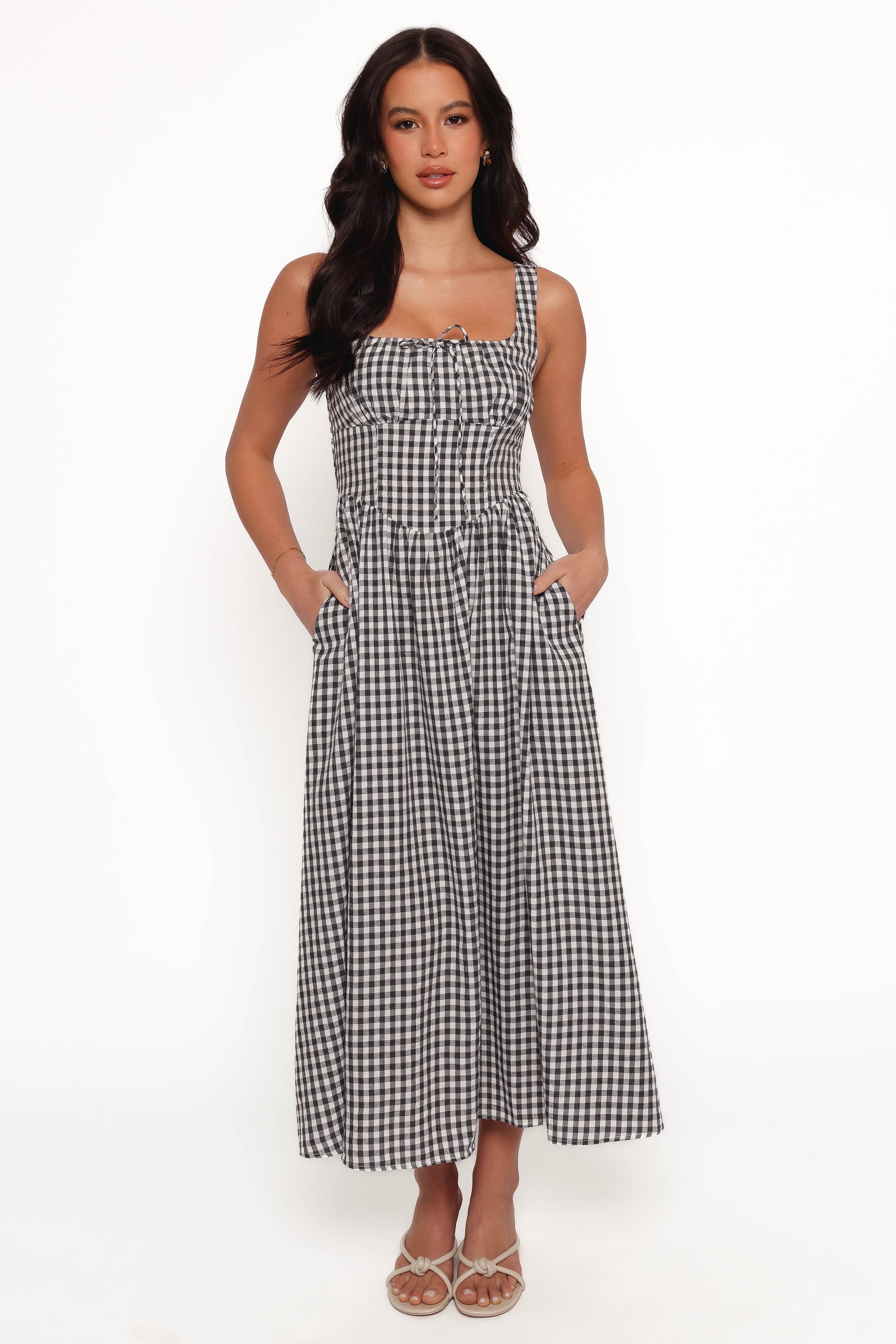 Kinslee Midi Dress - Black Gingham-Ladys Street