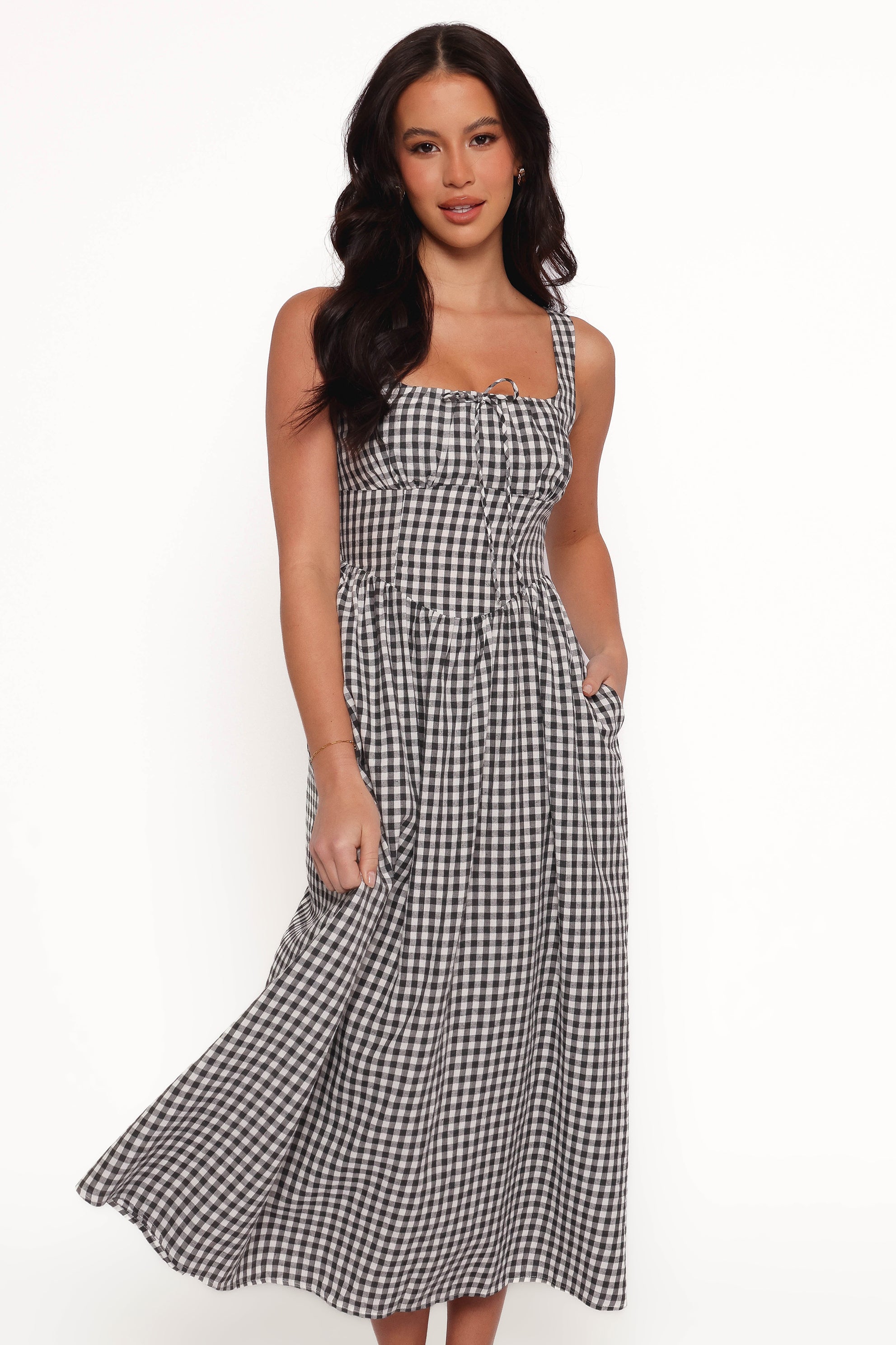 Kinslee Midi Dress - Black Gingham-Ladys Street