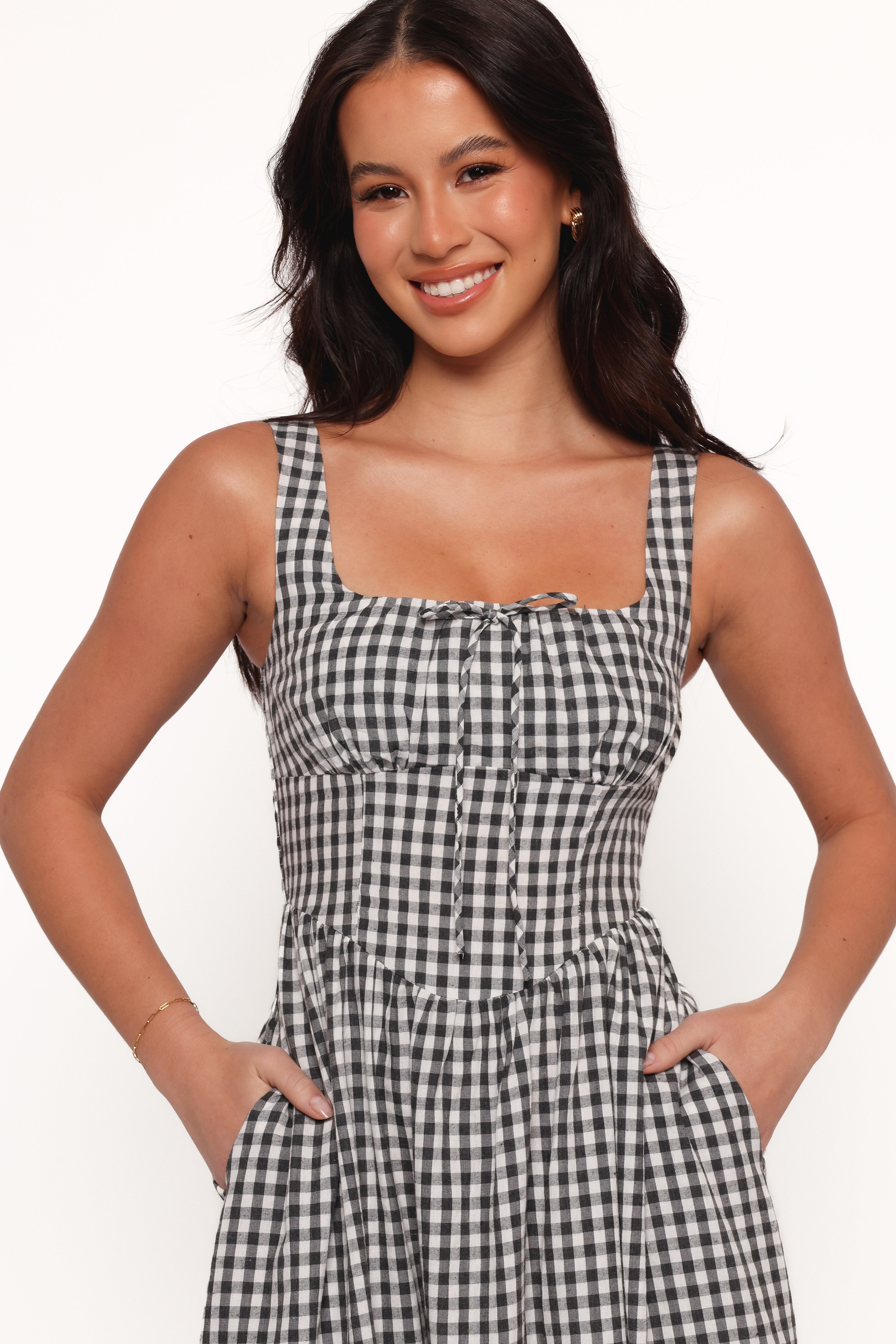 Kinslee Midi Dress - Black Gingham-Ladys Street