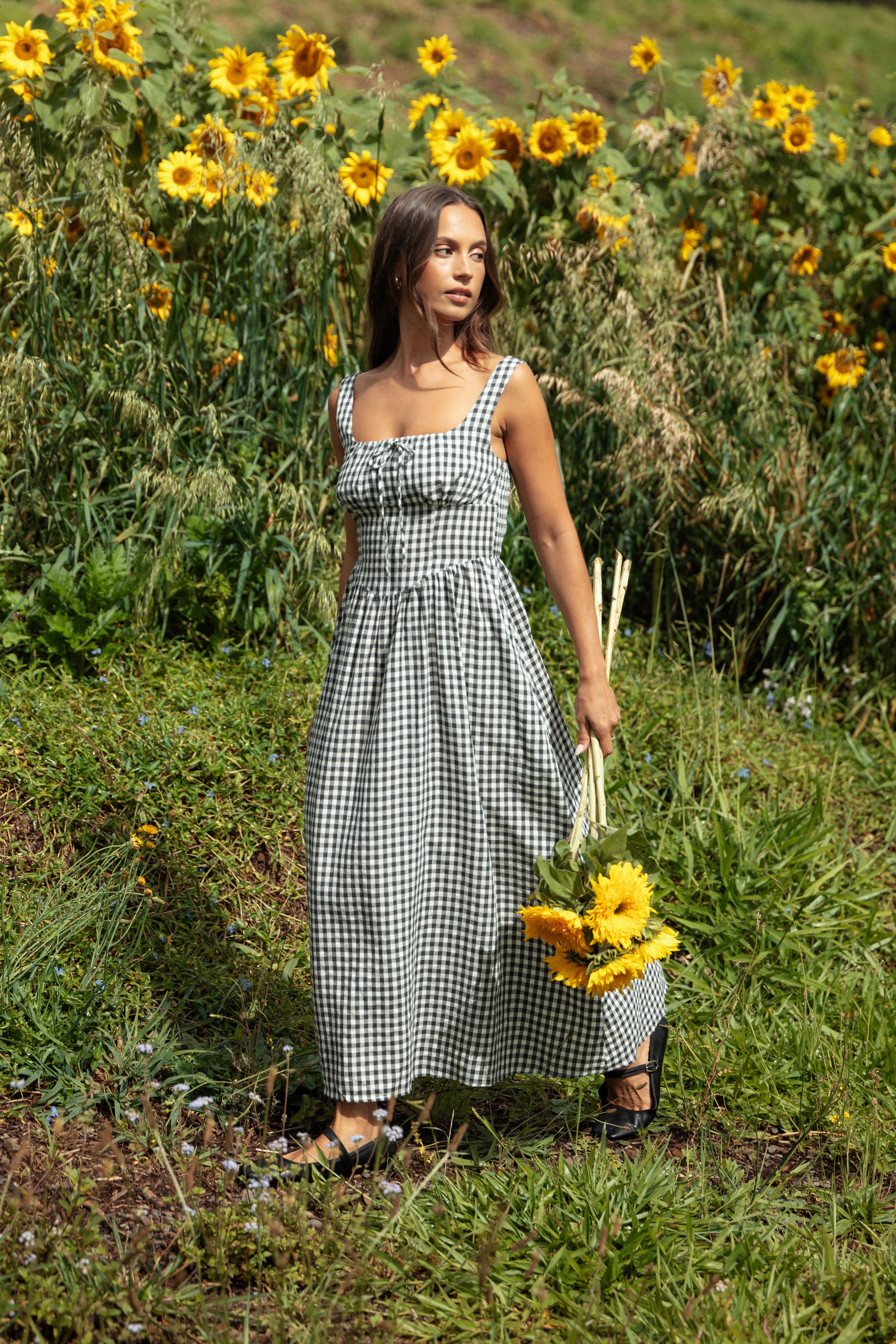 Kinslee Midi Dress - Black Gingham-Ladys Street