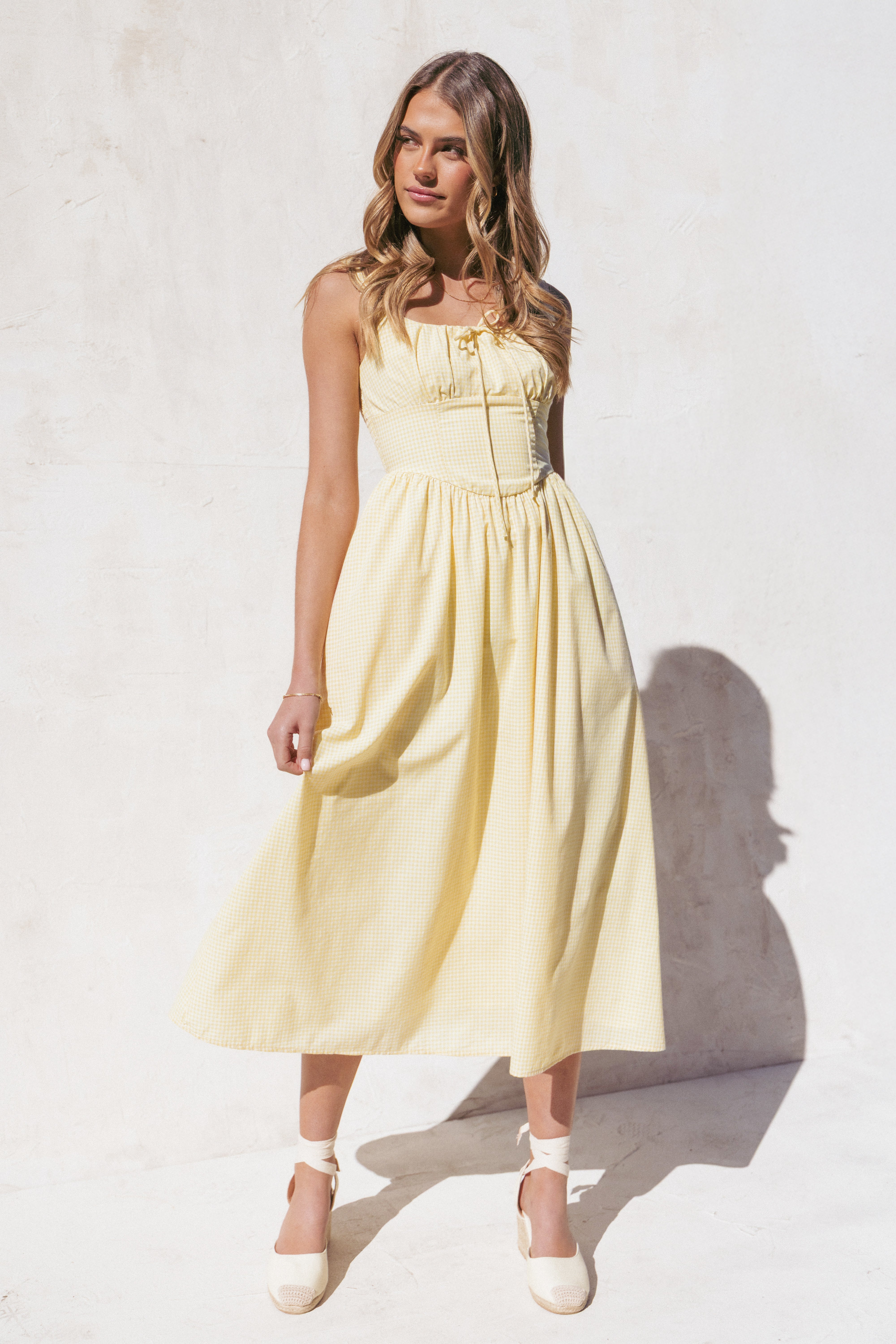 Kinslee Midi Dress - Yellow Gingham-Ladys Street