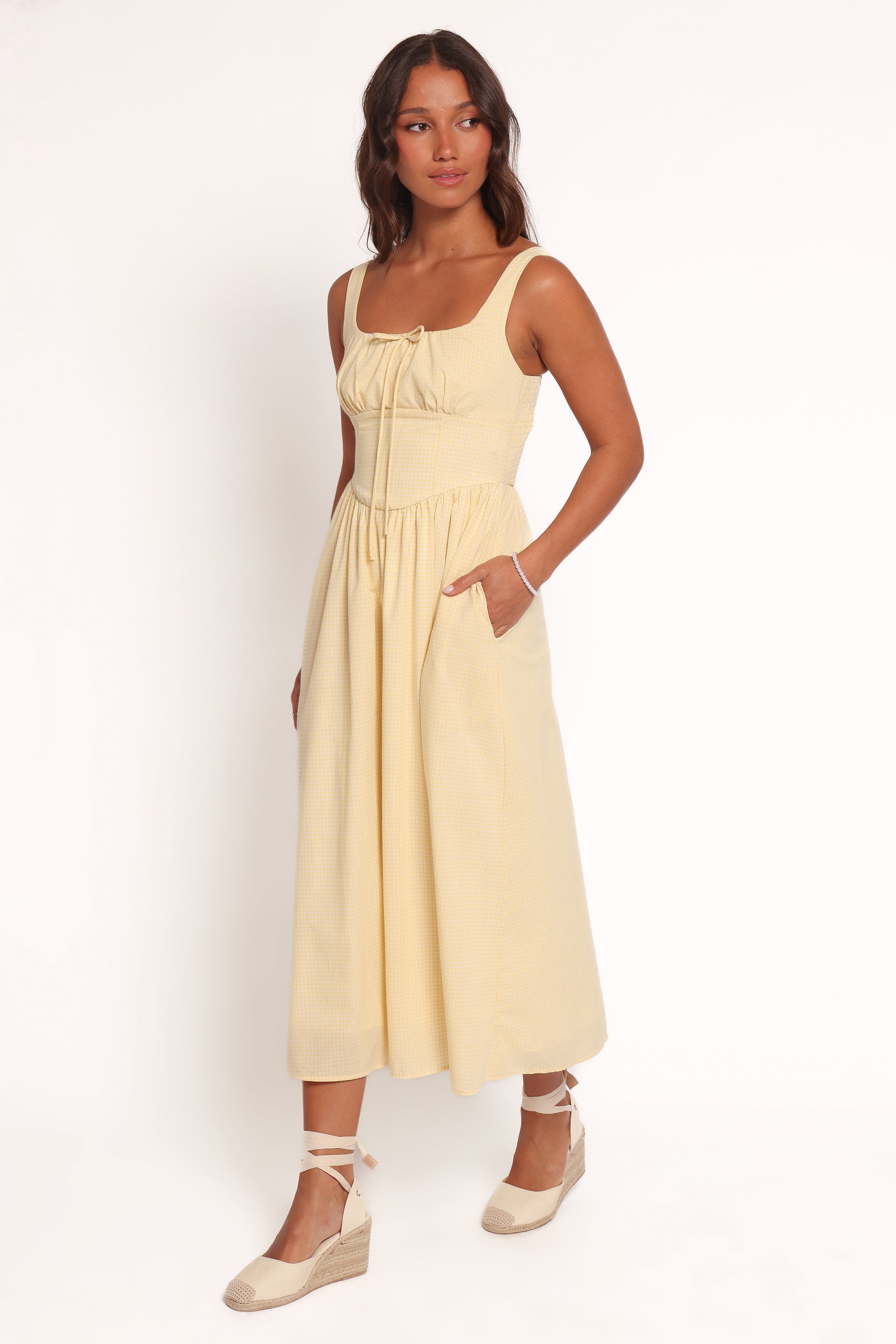 Kinslee Midi Dress - Yellow Gingham-Ladys Street