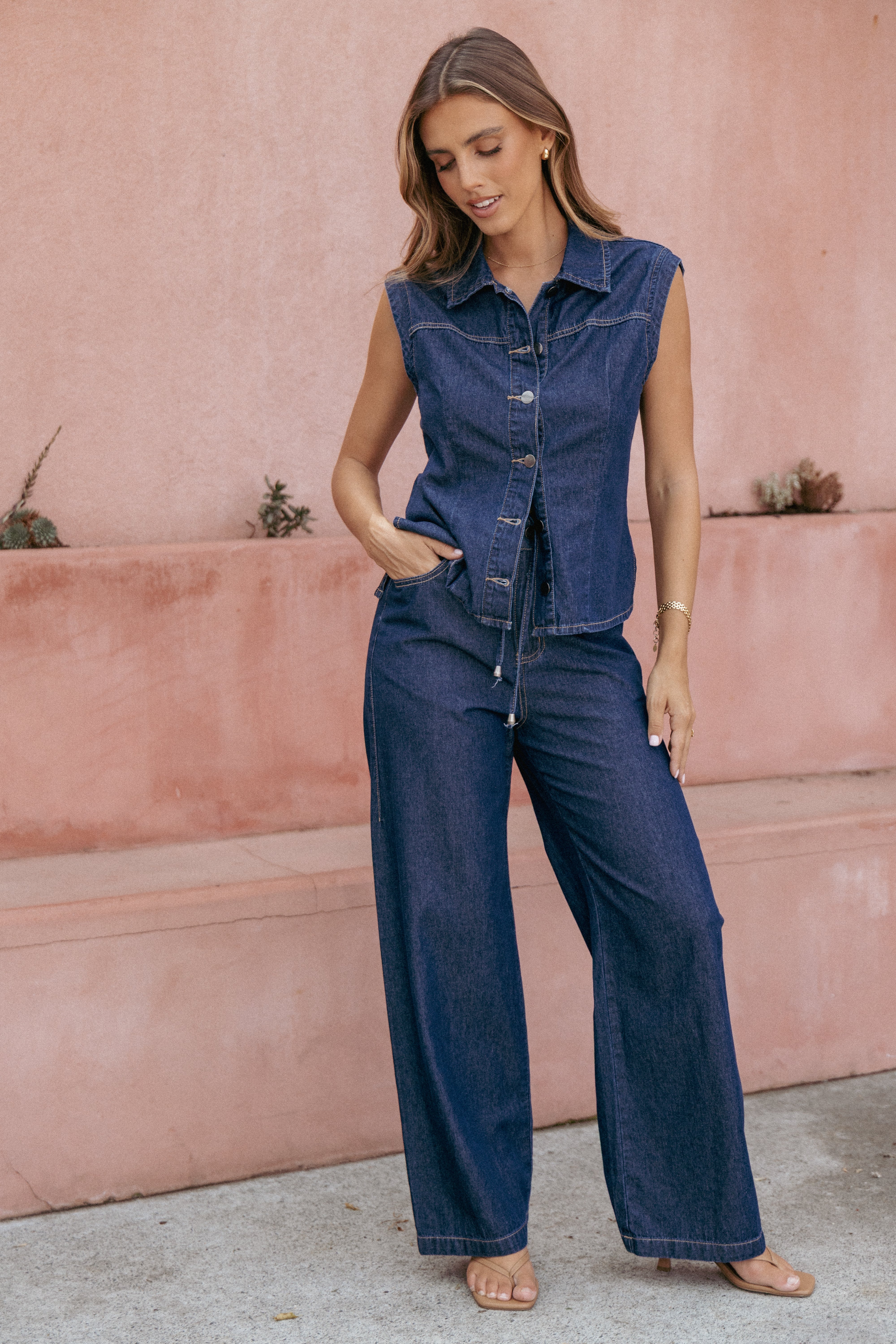 Kirie Wide Leg Denim Pant - Indigo-Ladys Street