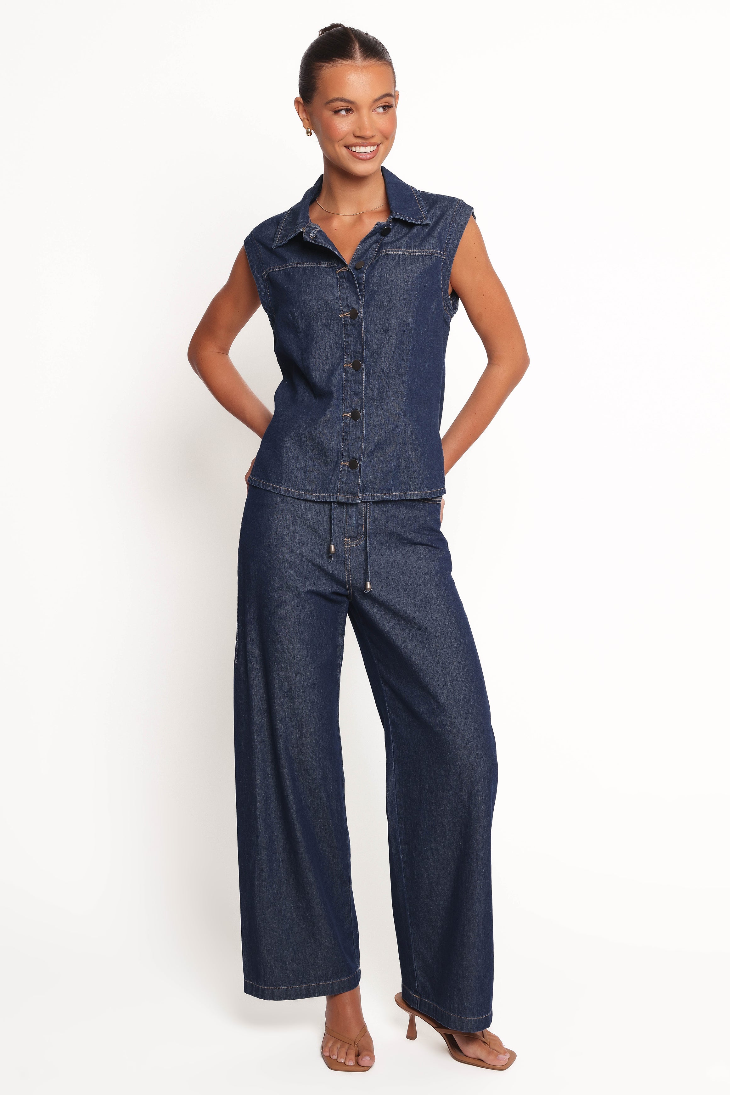 Kirie Wide Leg Denim Pant - Indigo-Ladys Street