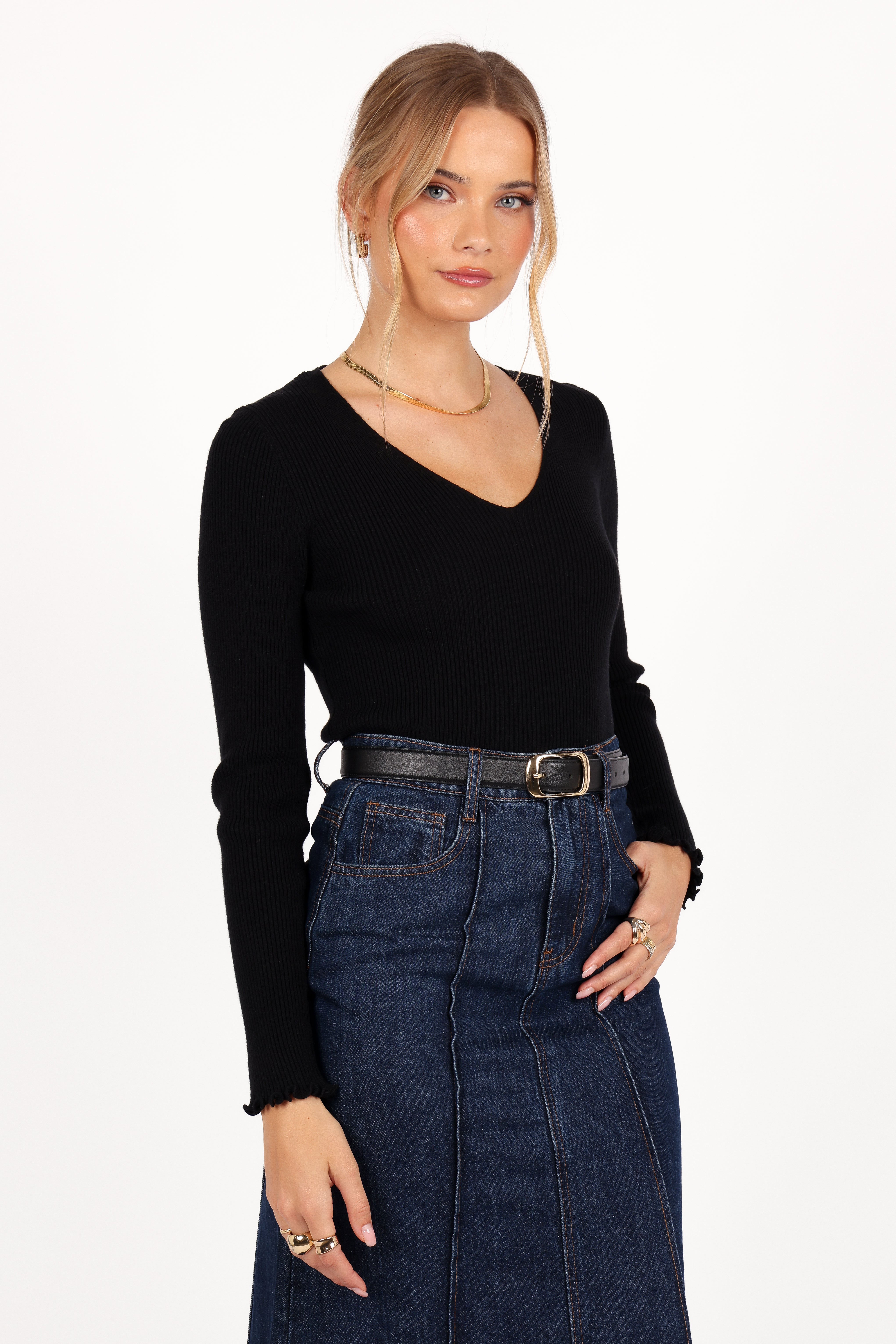 Kirsten Knit Top - Black-Ladys Street