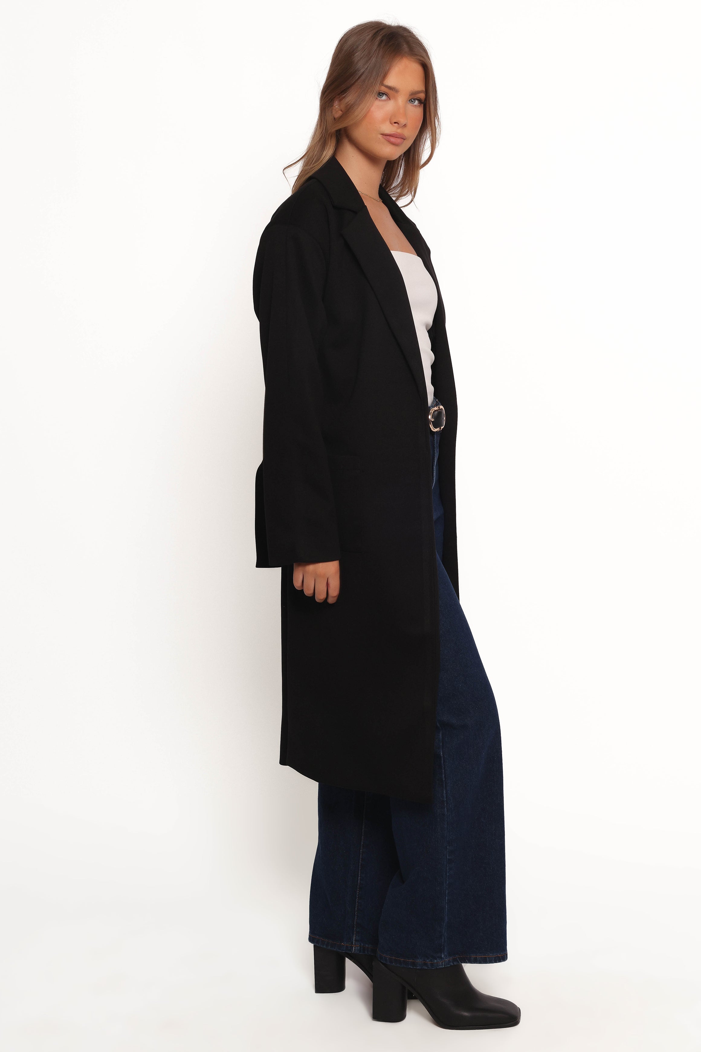 Kloss Tie Front Long Coat - Black-Ladys Street