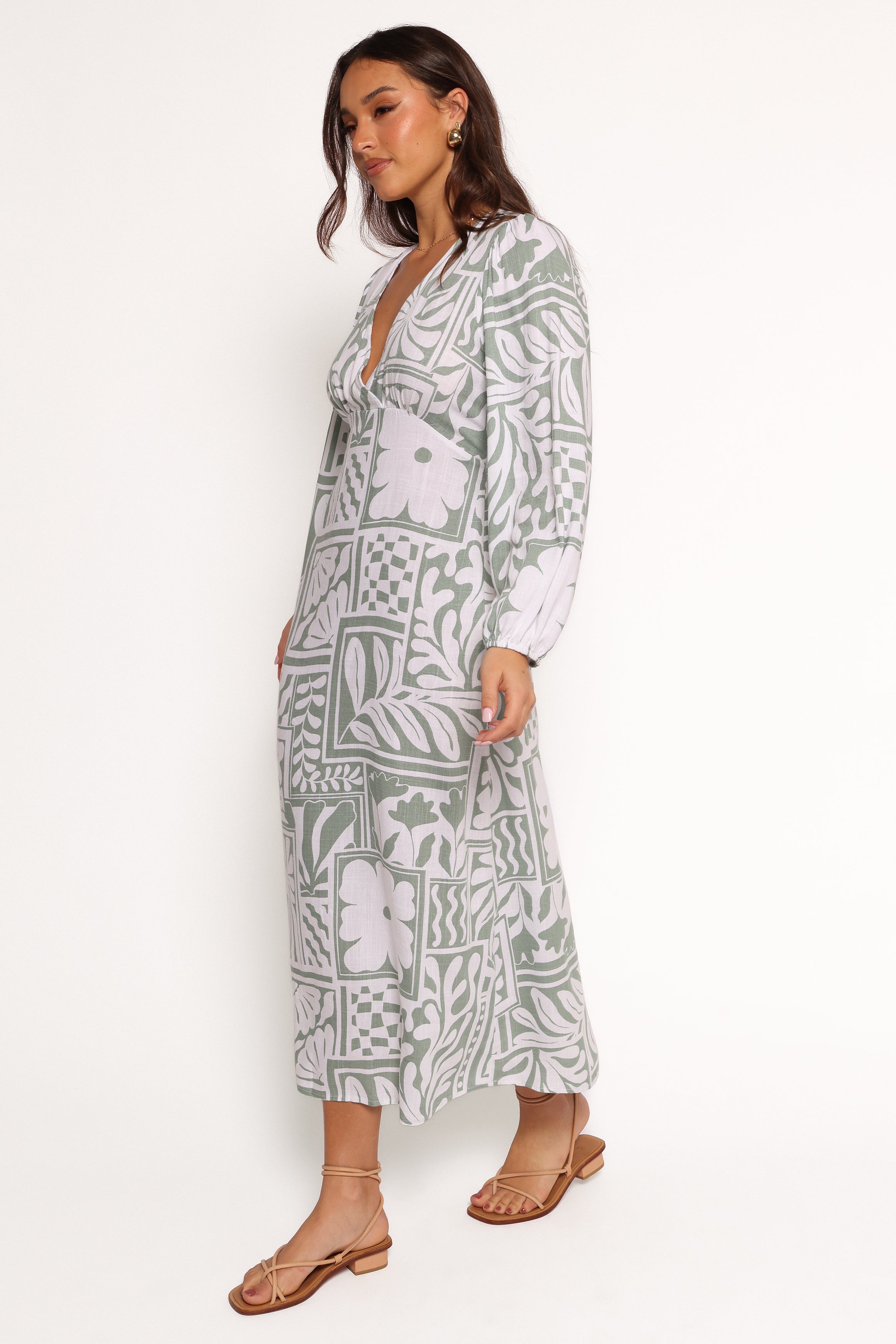 Kolby Long Sleeve Midi Dress - Sage Print-Ladys Street