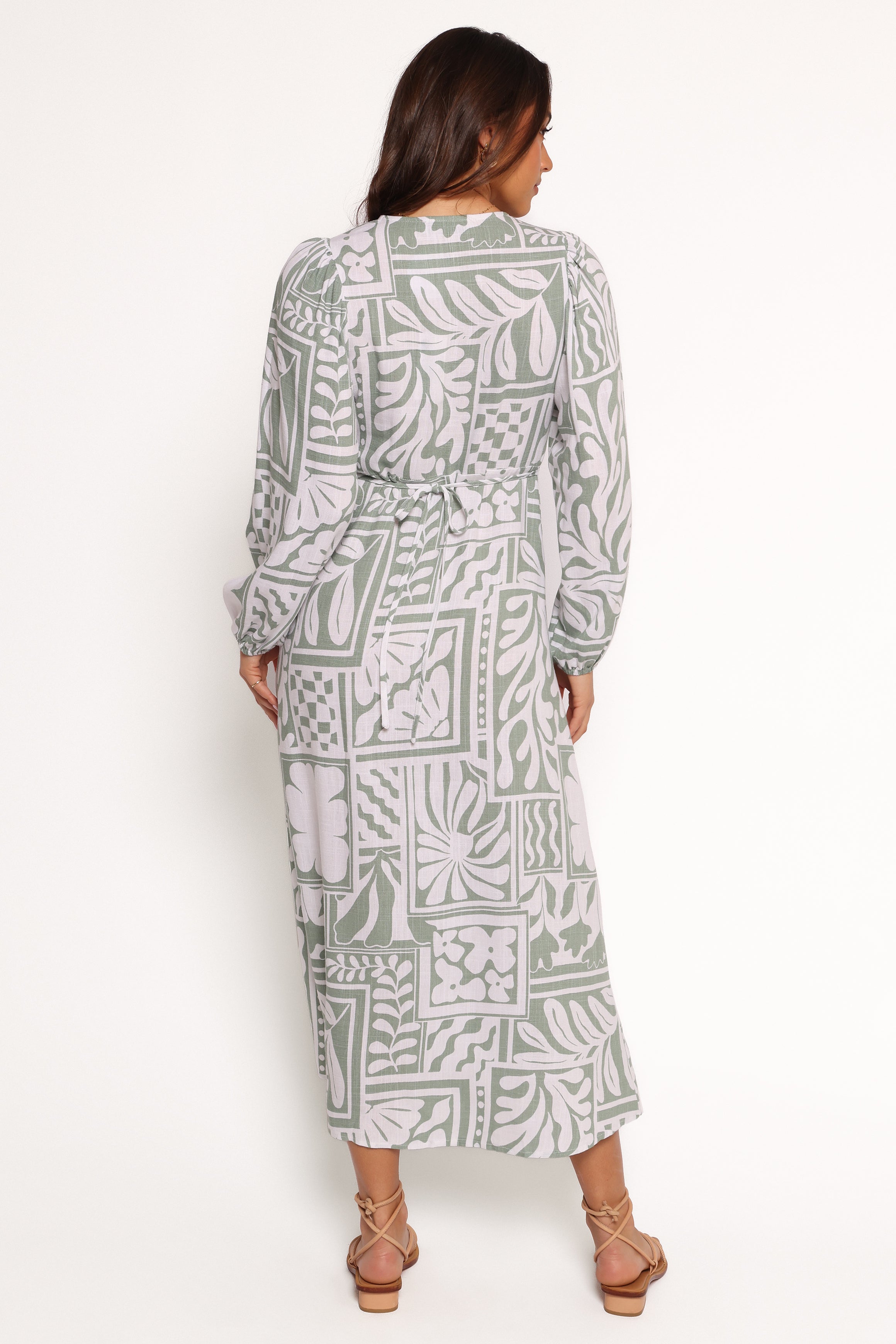 Kolby Long Sleeve Midi Dress - Sage Print-Ladys Street