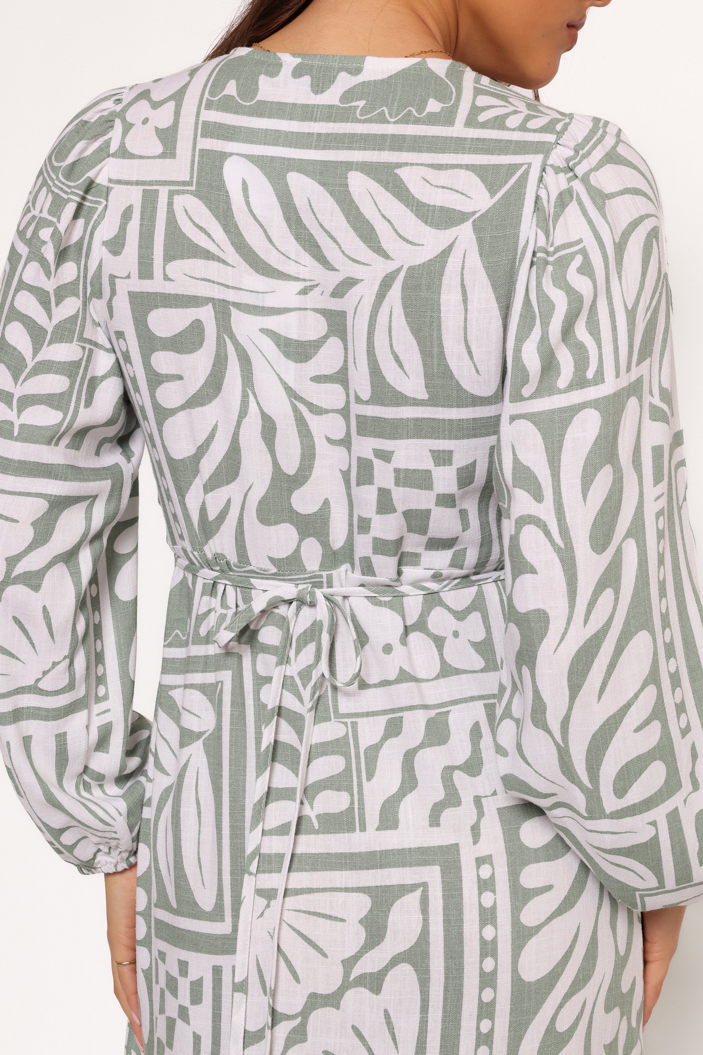 Kolby Long Sleeve Midi Dress - Sage Print-Ladys Street