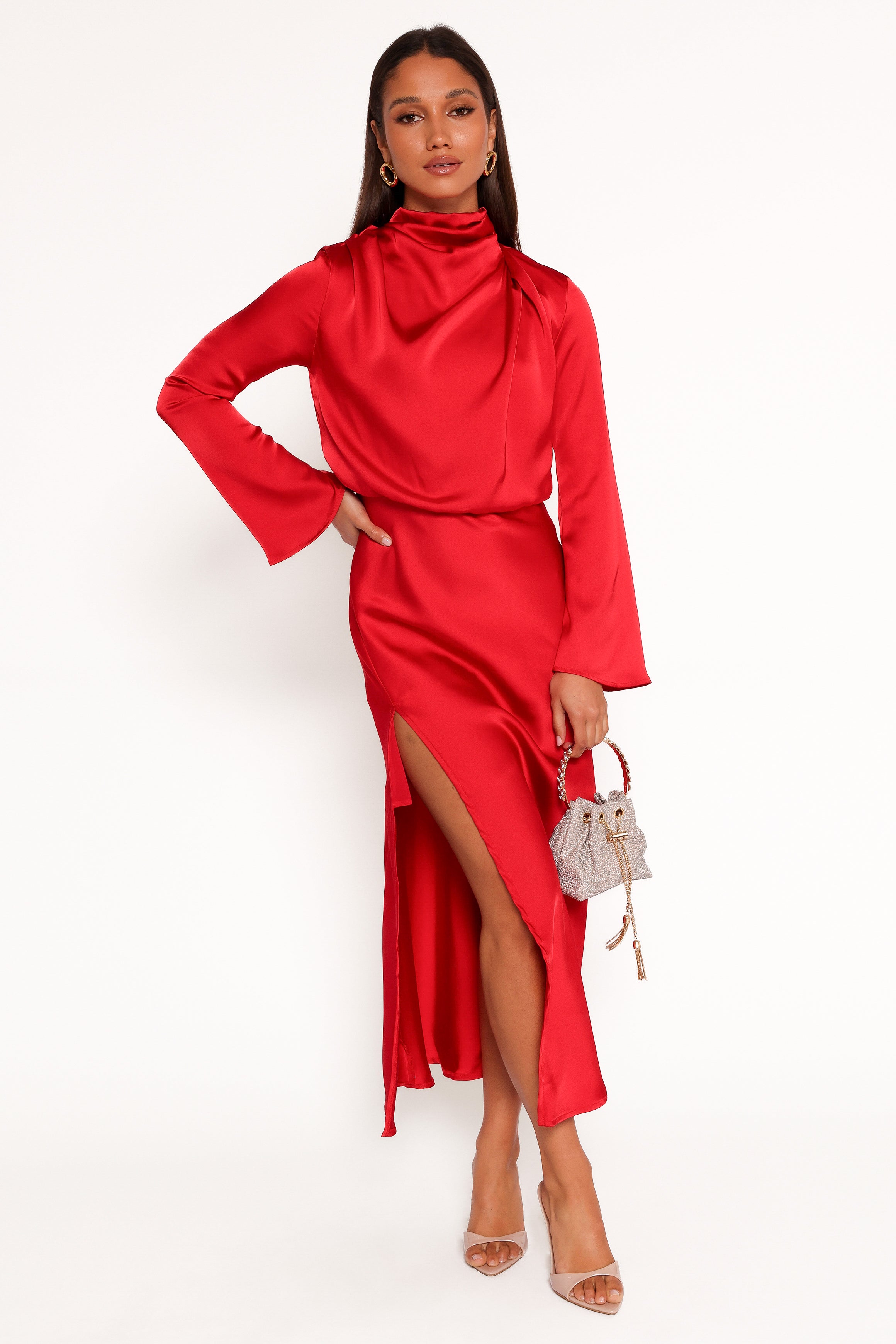 Kristyn Long Sleeve Midi Dress - Red-Ladys Street