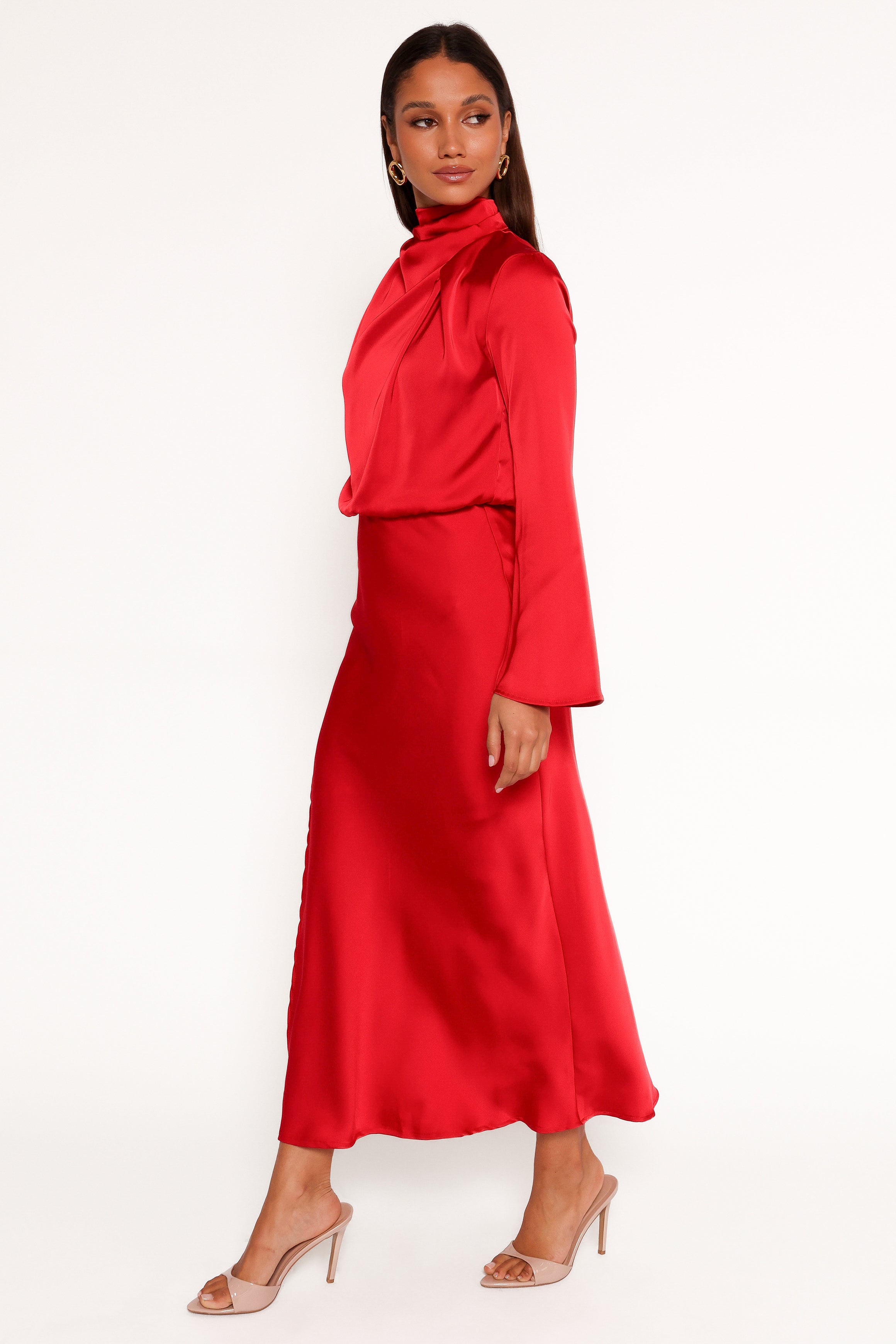 Kristyn Long Sleeve Midi Dress - Red-Ladys Street
