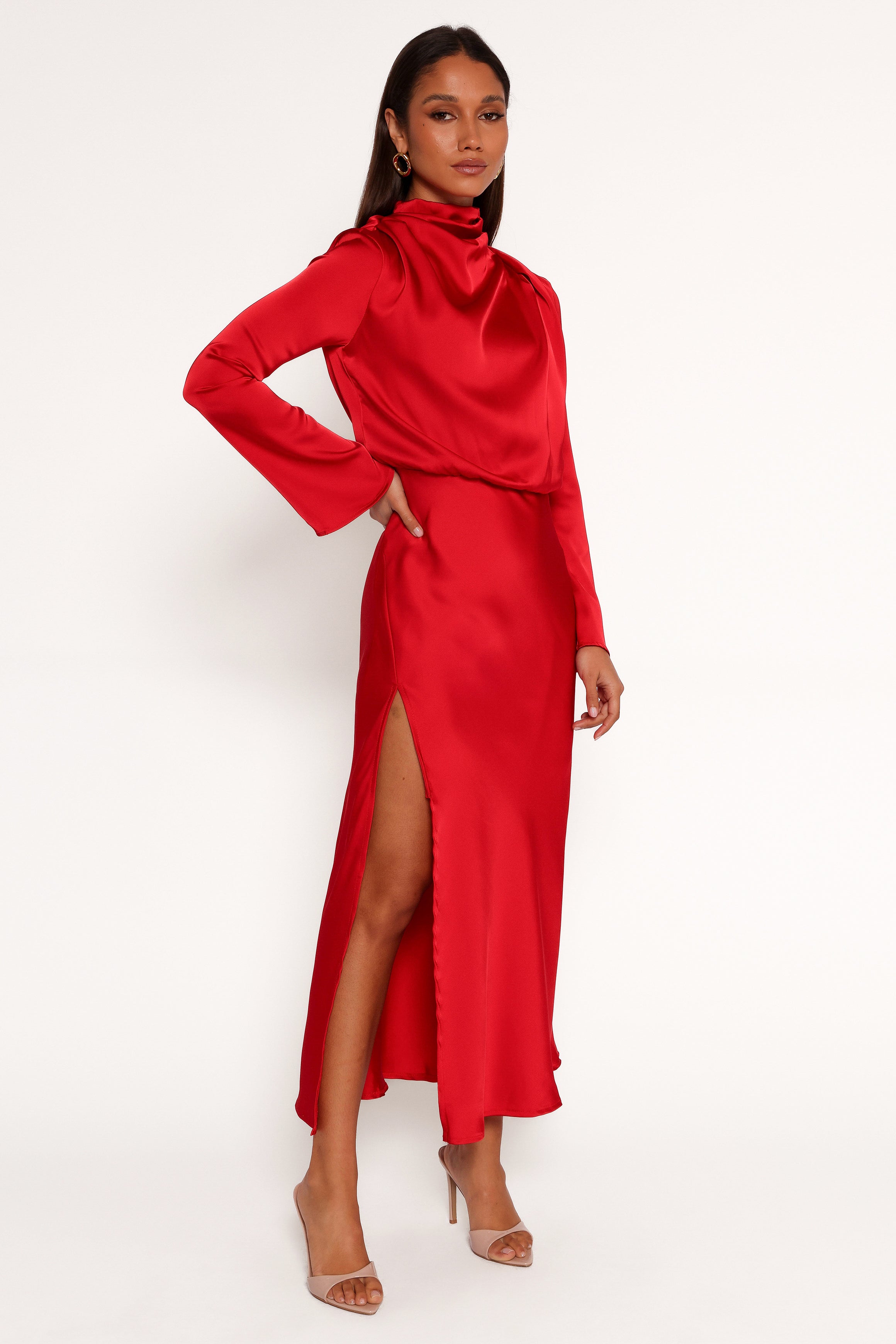 Kristyn Long Sleeve Midi Dress - Red-Ladys Street