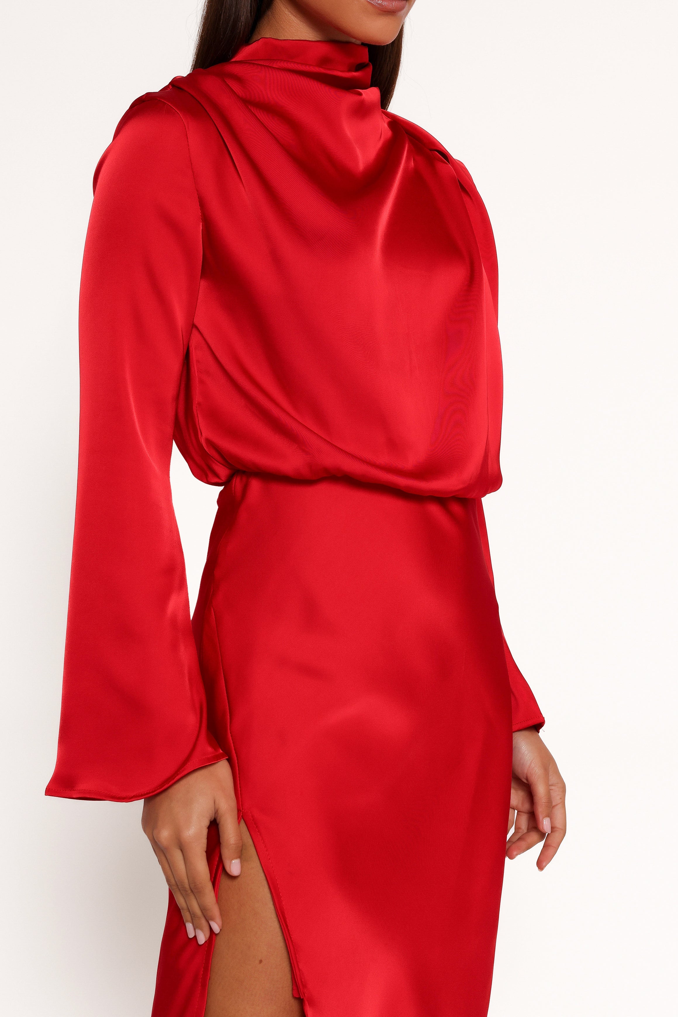 Kristyn Long Sleeve Midi Dress - Red-Ladys Street