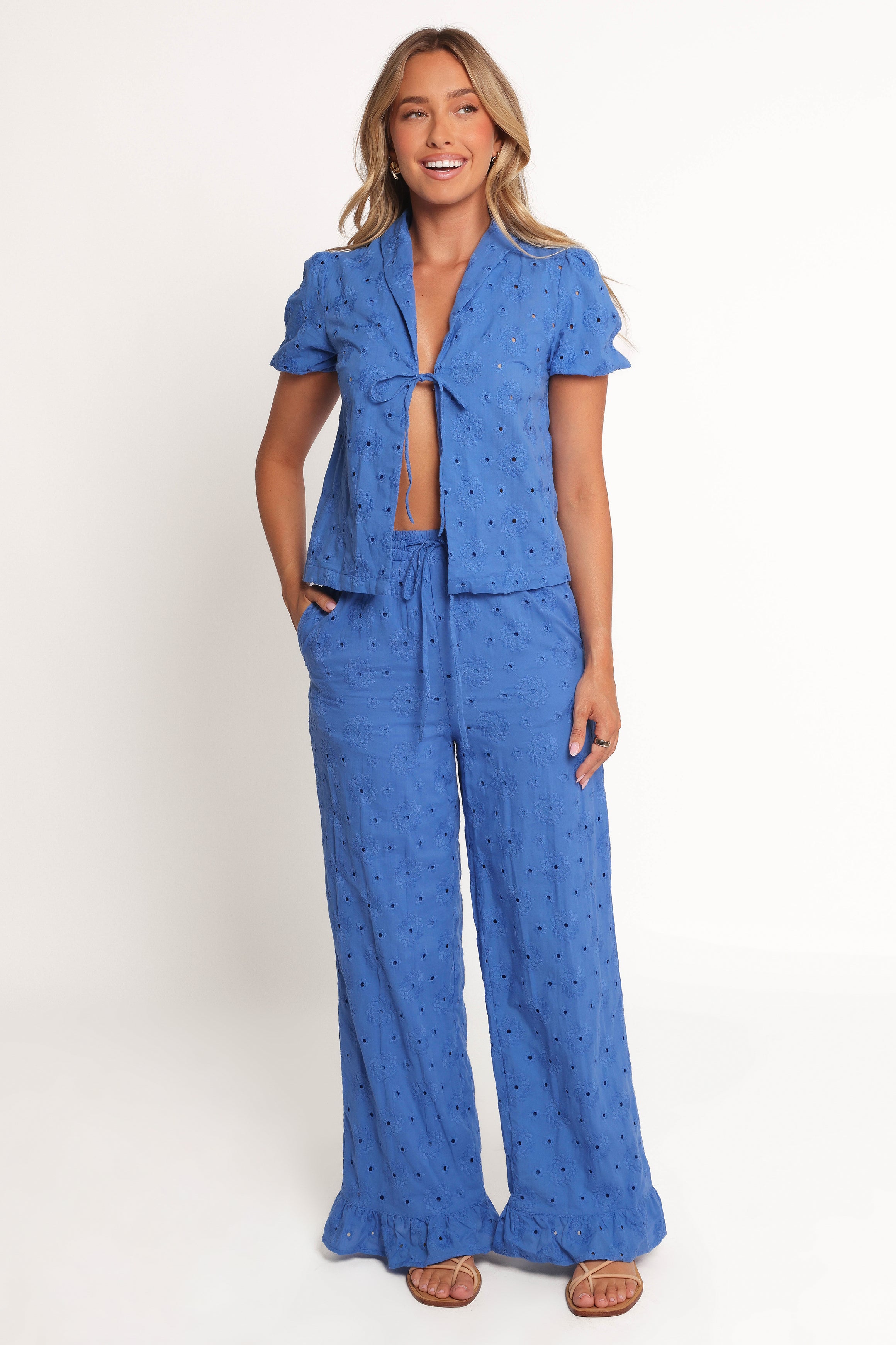 Katya Embroidered Pants - Cobalt-Ladys Street