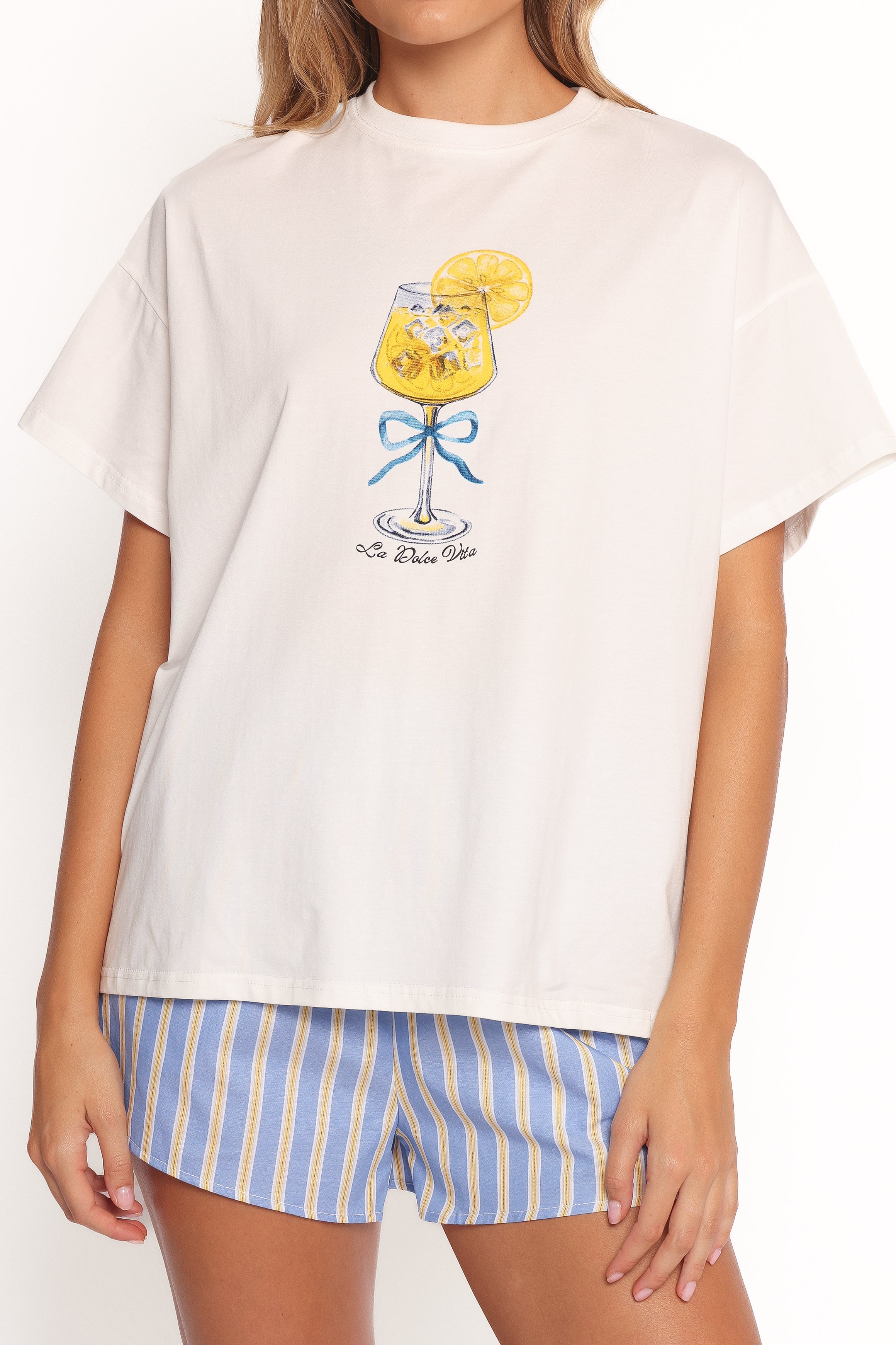 La Dolce Vita Short Set - White Blue-Ladys Street