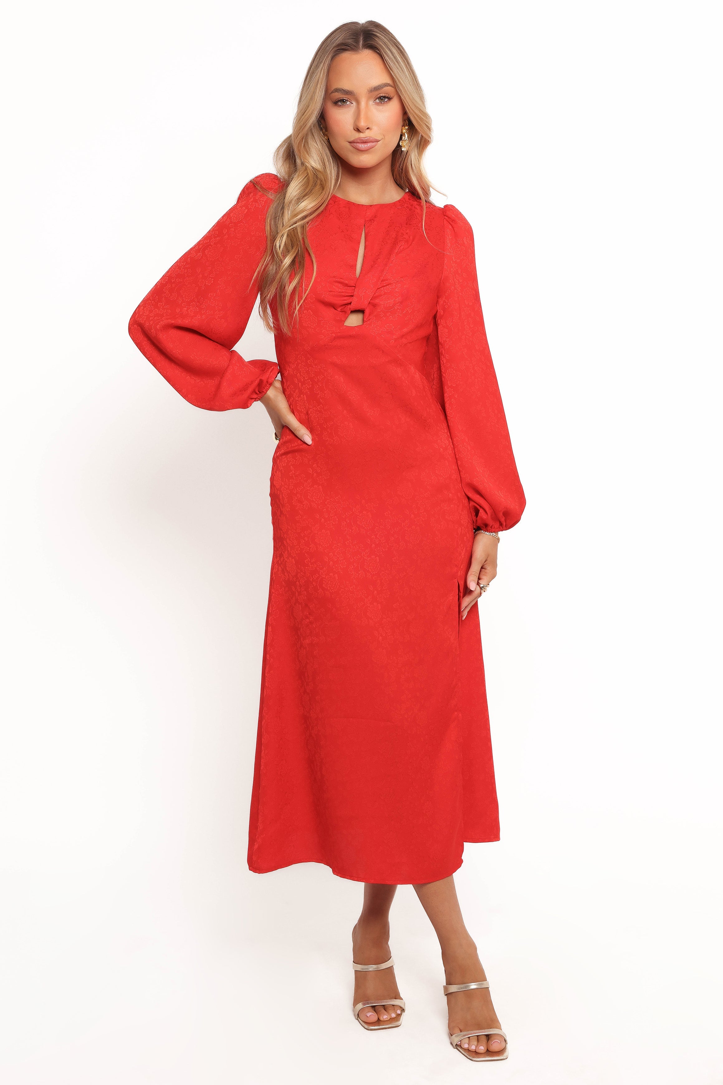 Laine Long Sleeve Midi Dress - Red-Ladys Street