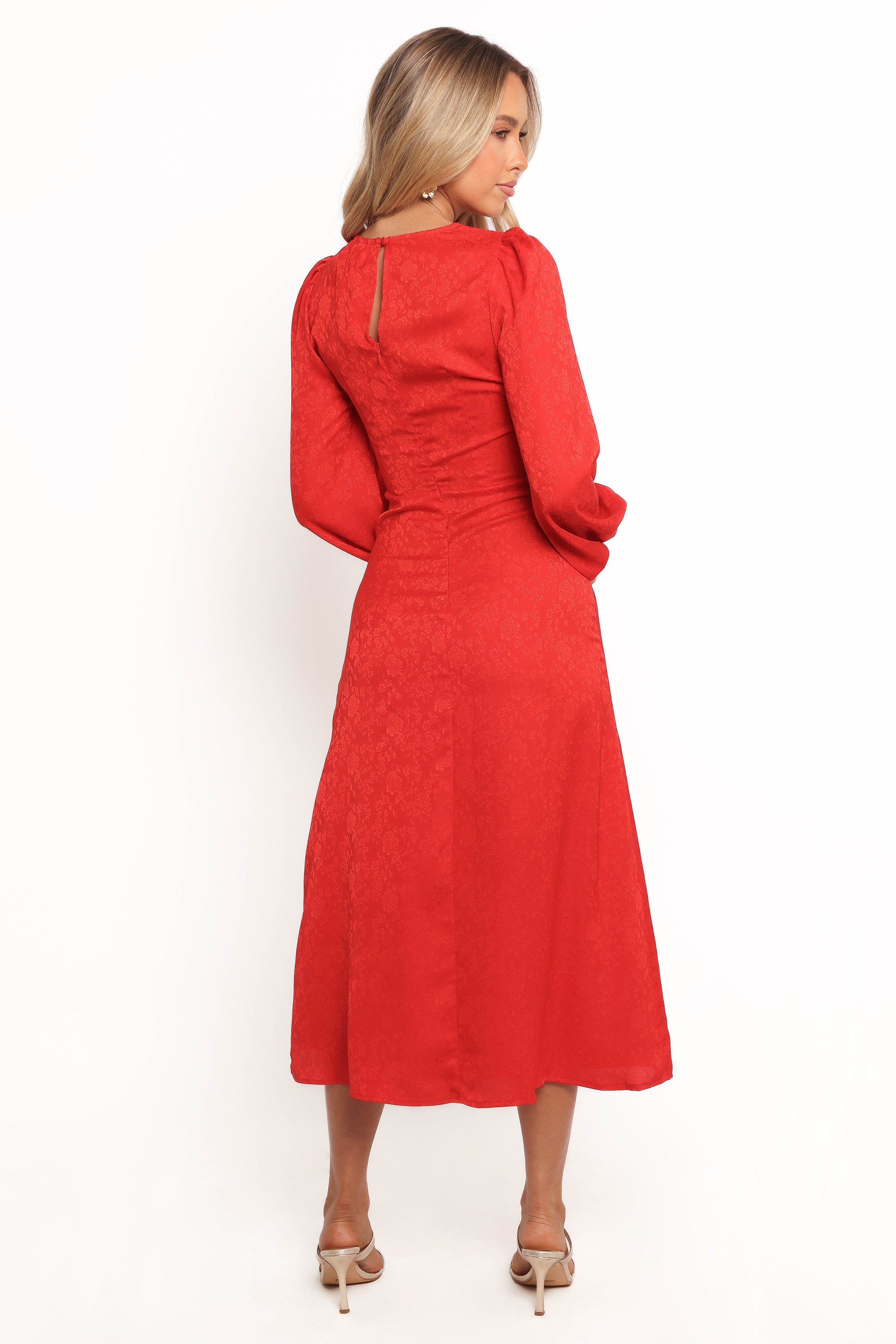Laine Long Sleeve Midi Dress - Red-Ladys Street