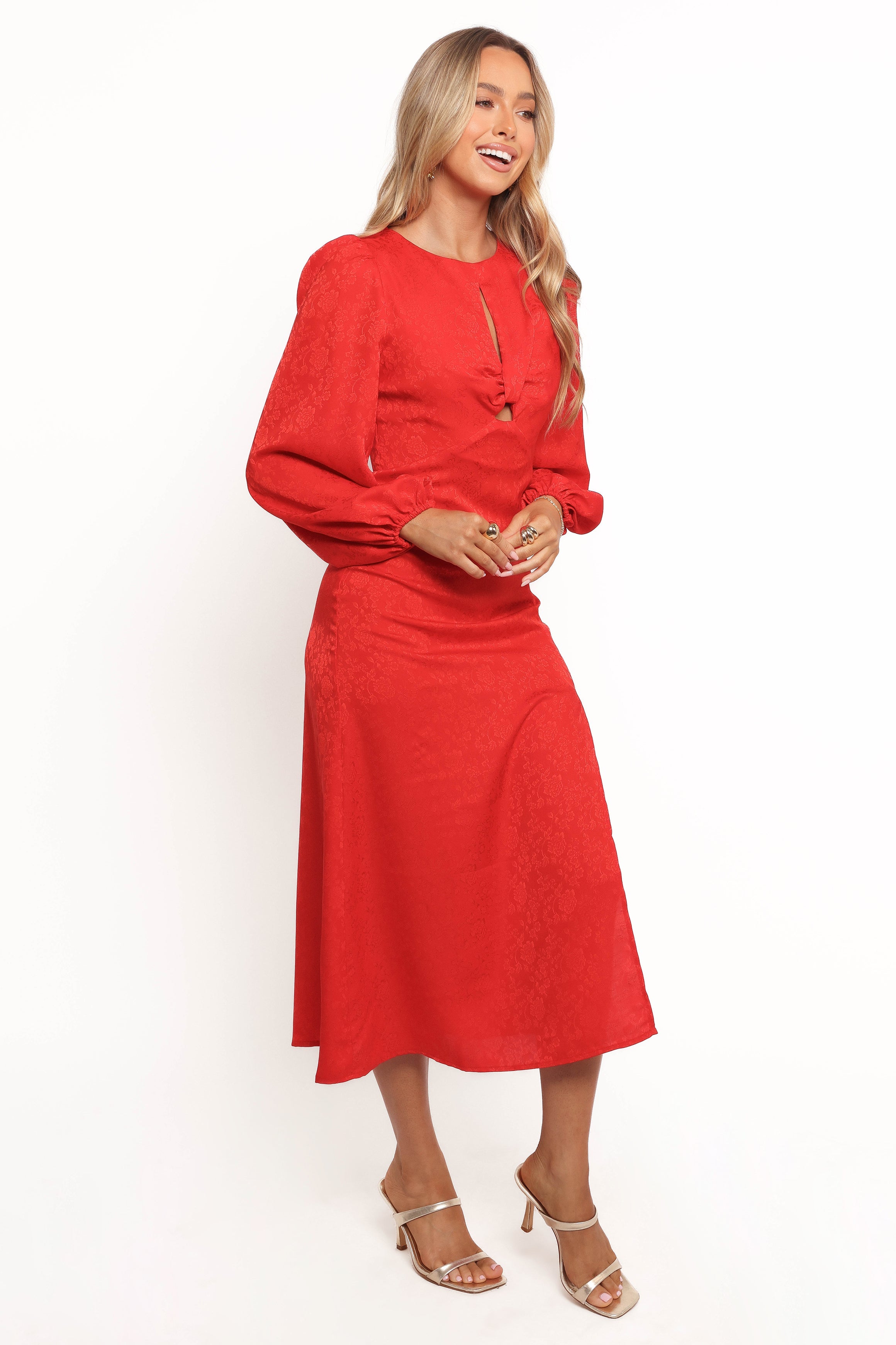 Laine Long Sleeve Midi Dress - Red-Ladys Street