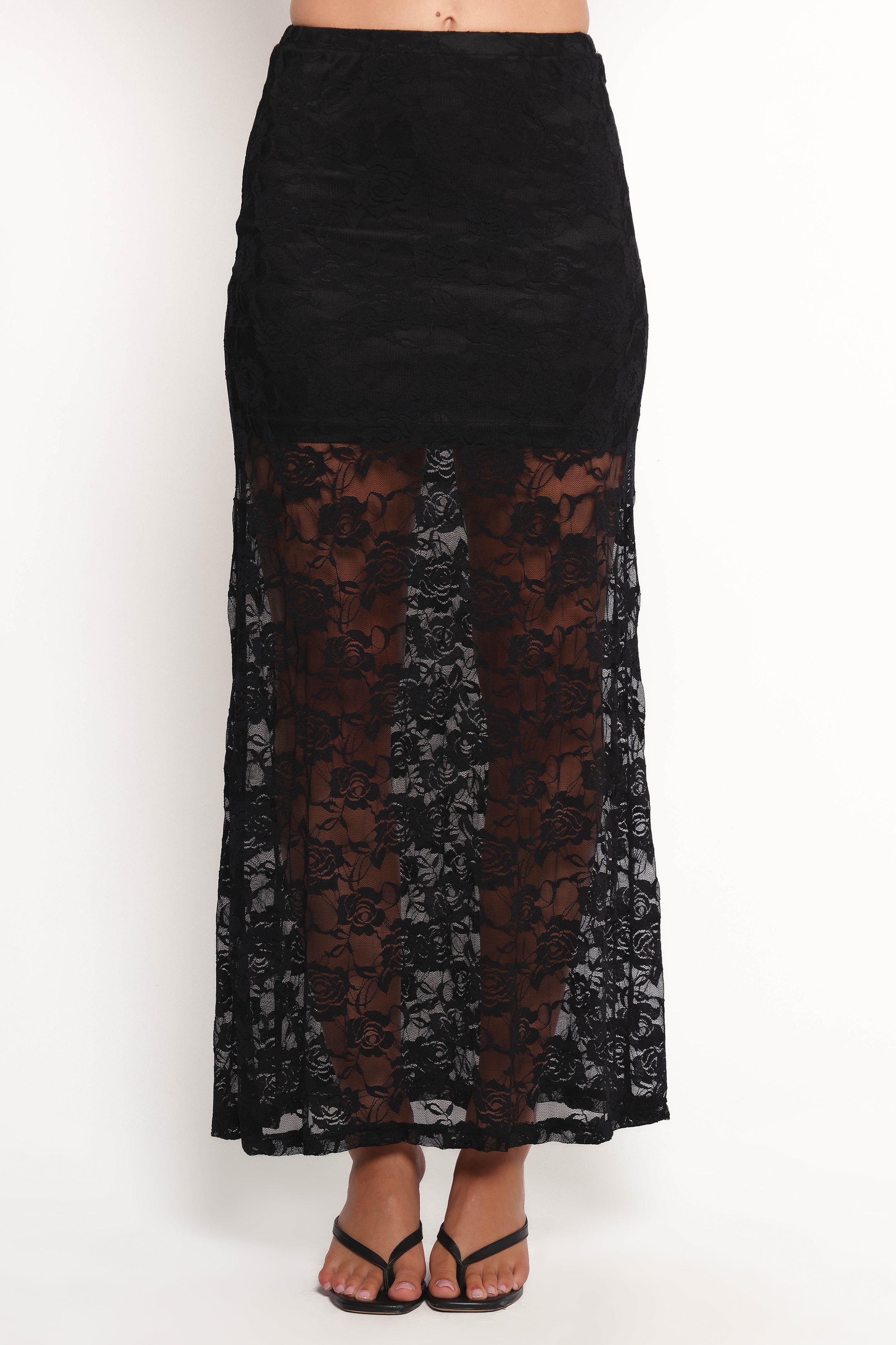 Laken Sheer Lace Maxi Skirt - Black-Ladys Street