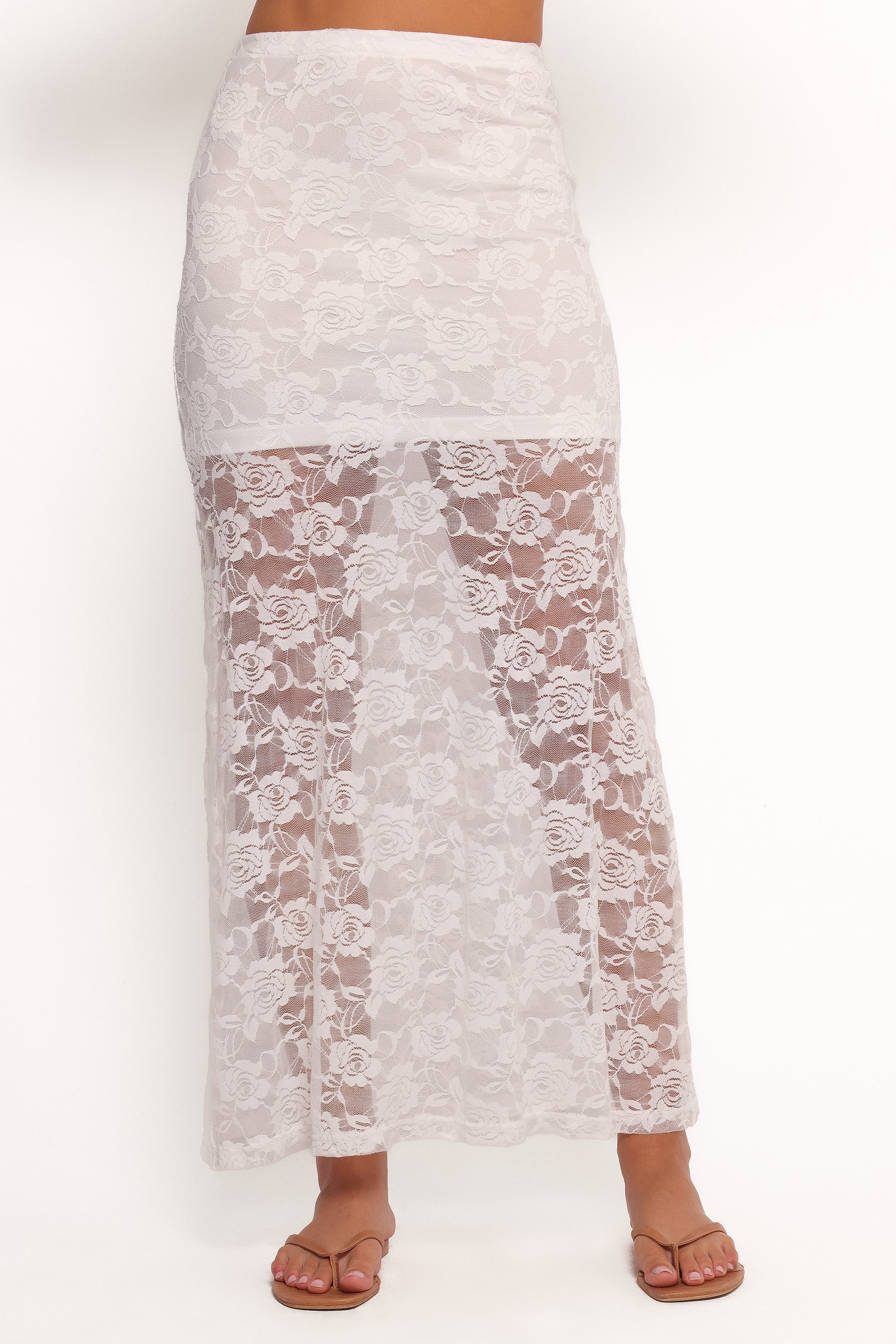 Laken Sheer Lace Maxi Skirt - White-Ladys Street