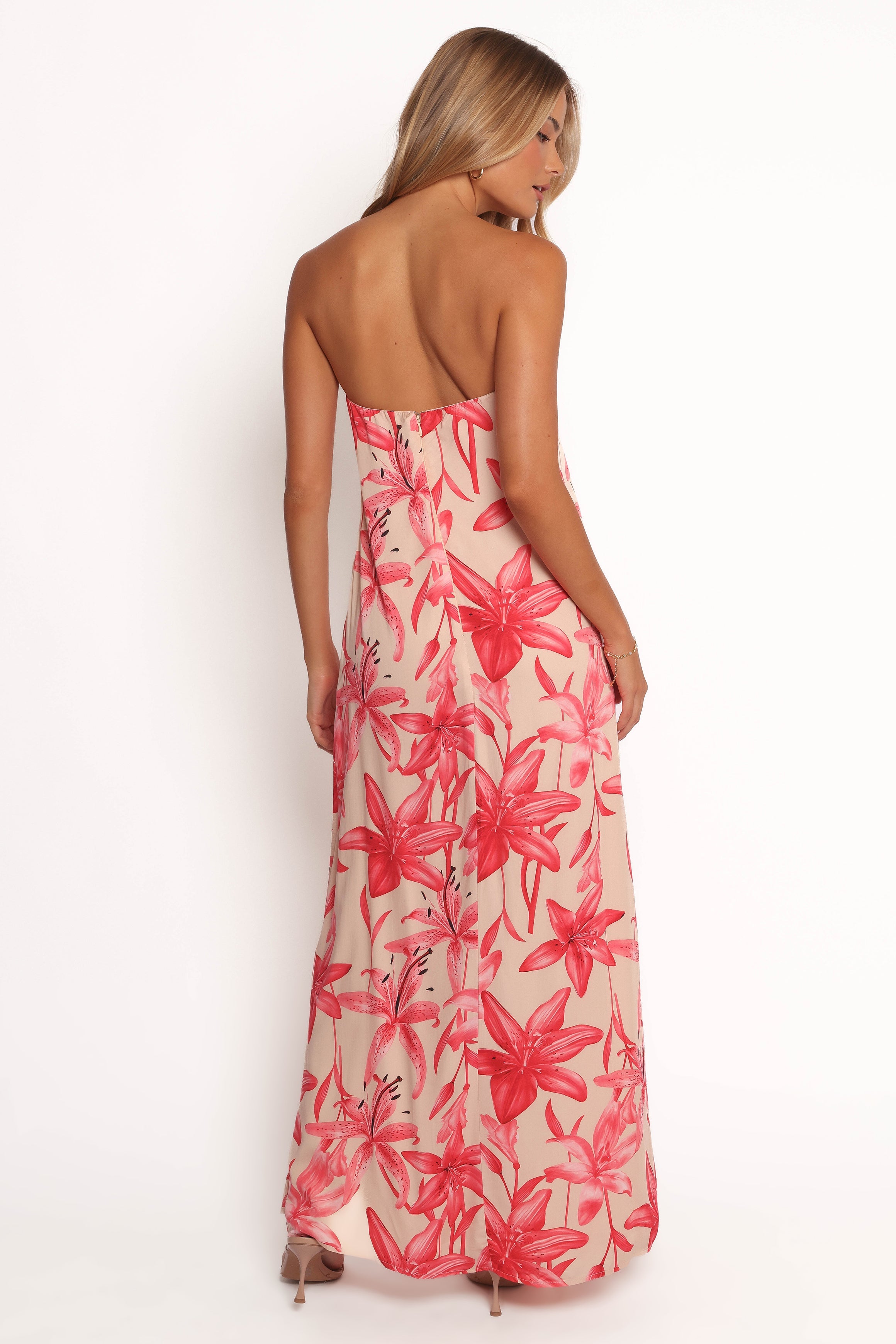 Lani A Line Strapless Maxi Dress - Pink Floral-Ladys Street