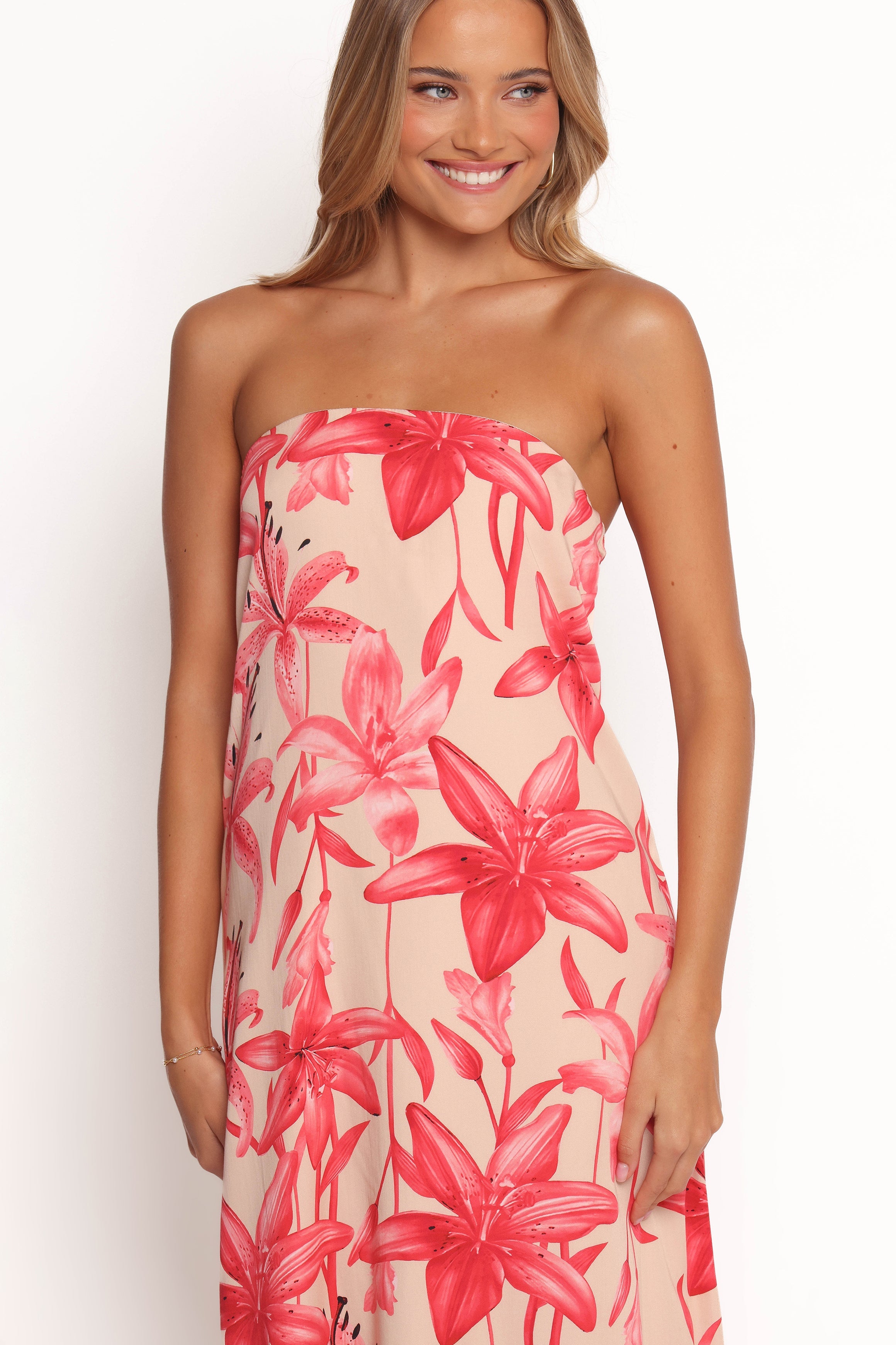 Lani A Line Strapless Maxi Dress - Pink Floral-Ladys Street