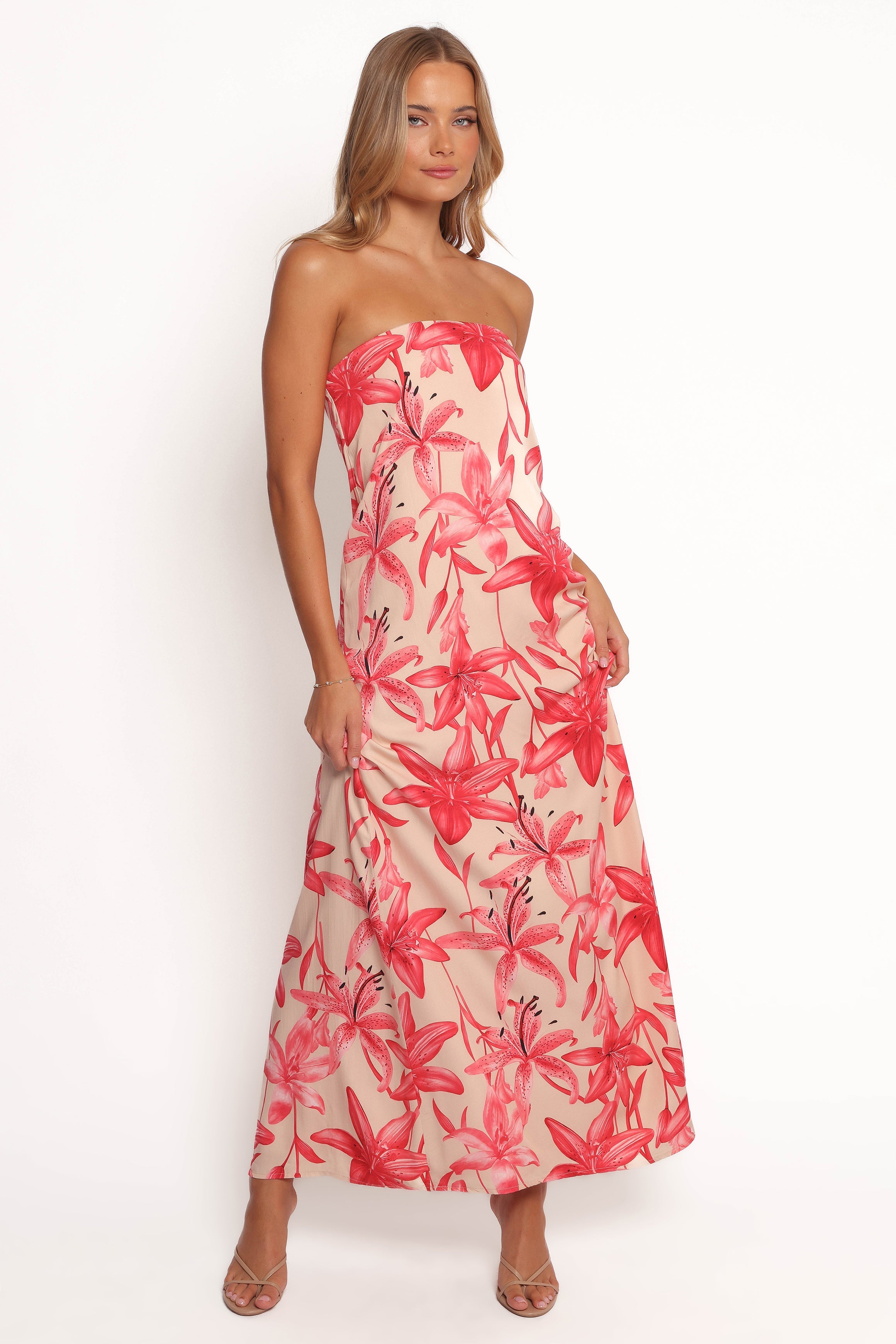Lani A Line Strapless Maxi Dress - Pink Floral-Ladys Street