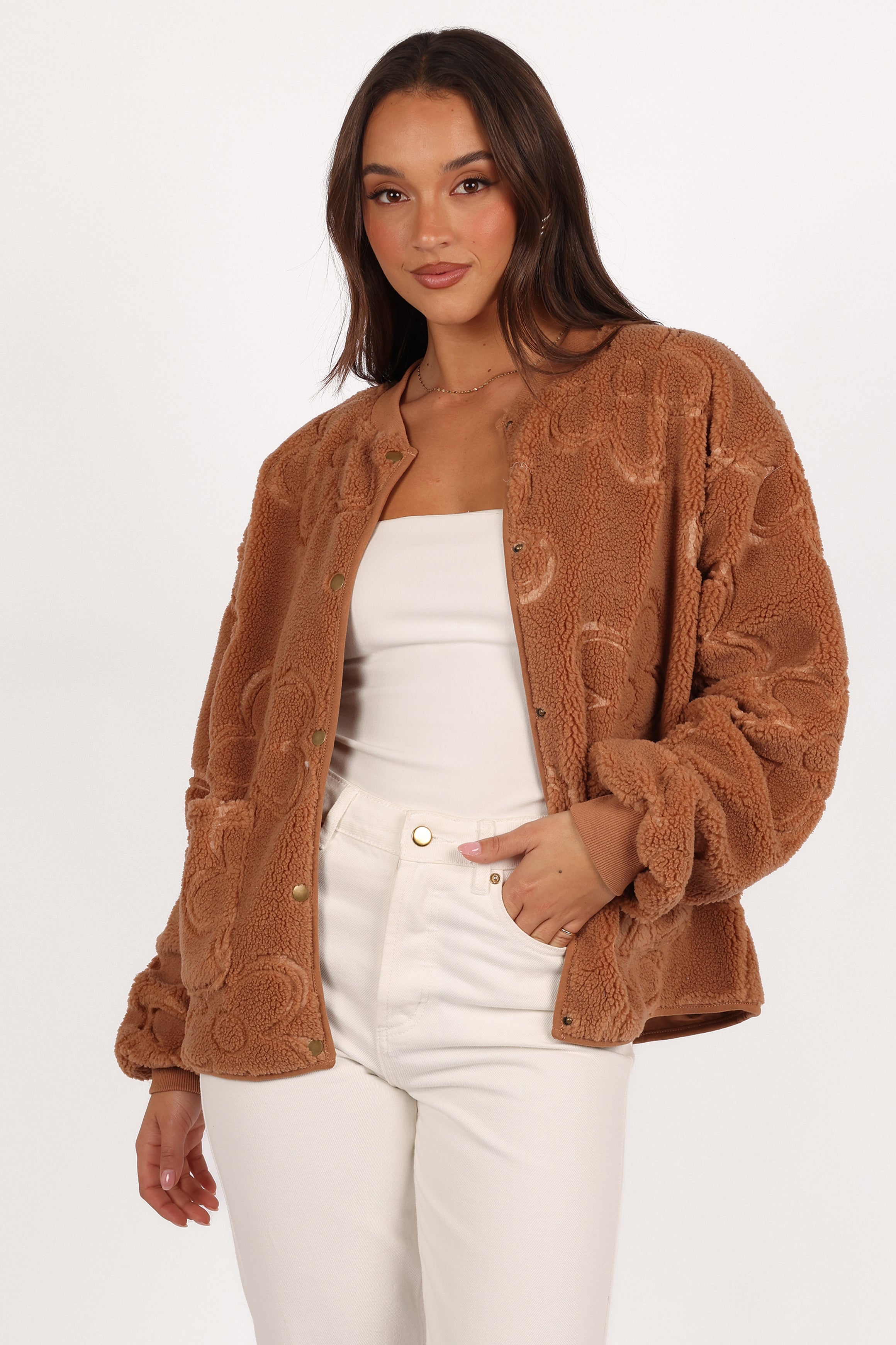 Lasky Flower Pattern Button Down Jacket - Camel-Ladys Street