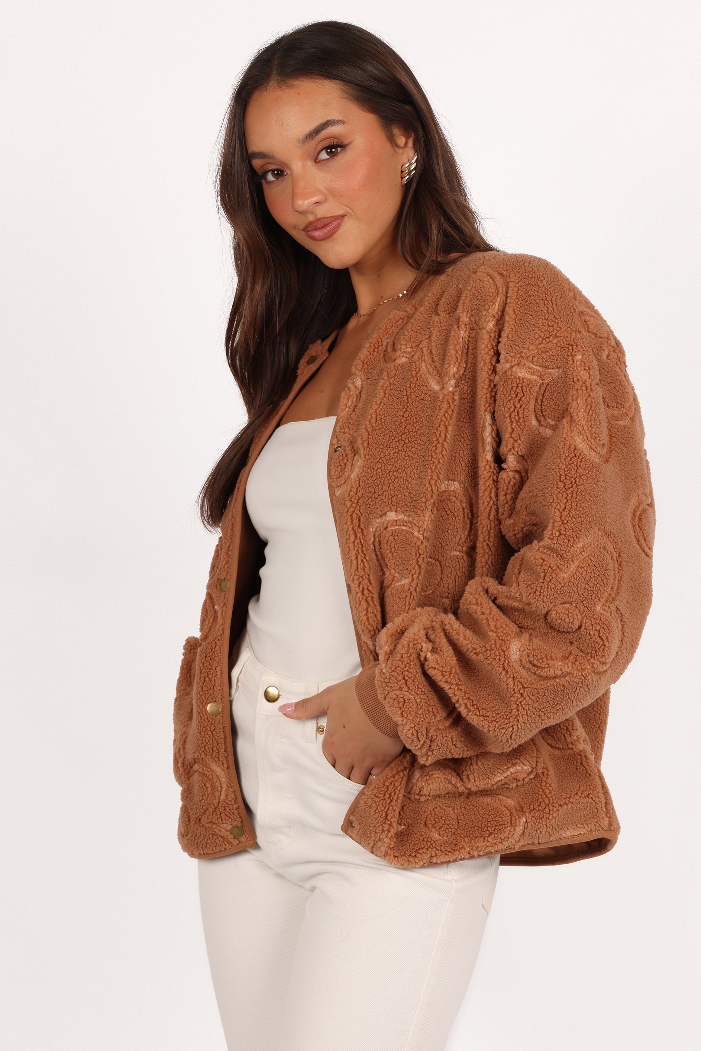 Lasky Flower Pattern Button Down Jacket - Camel-Ladys Street