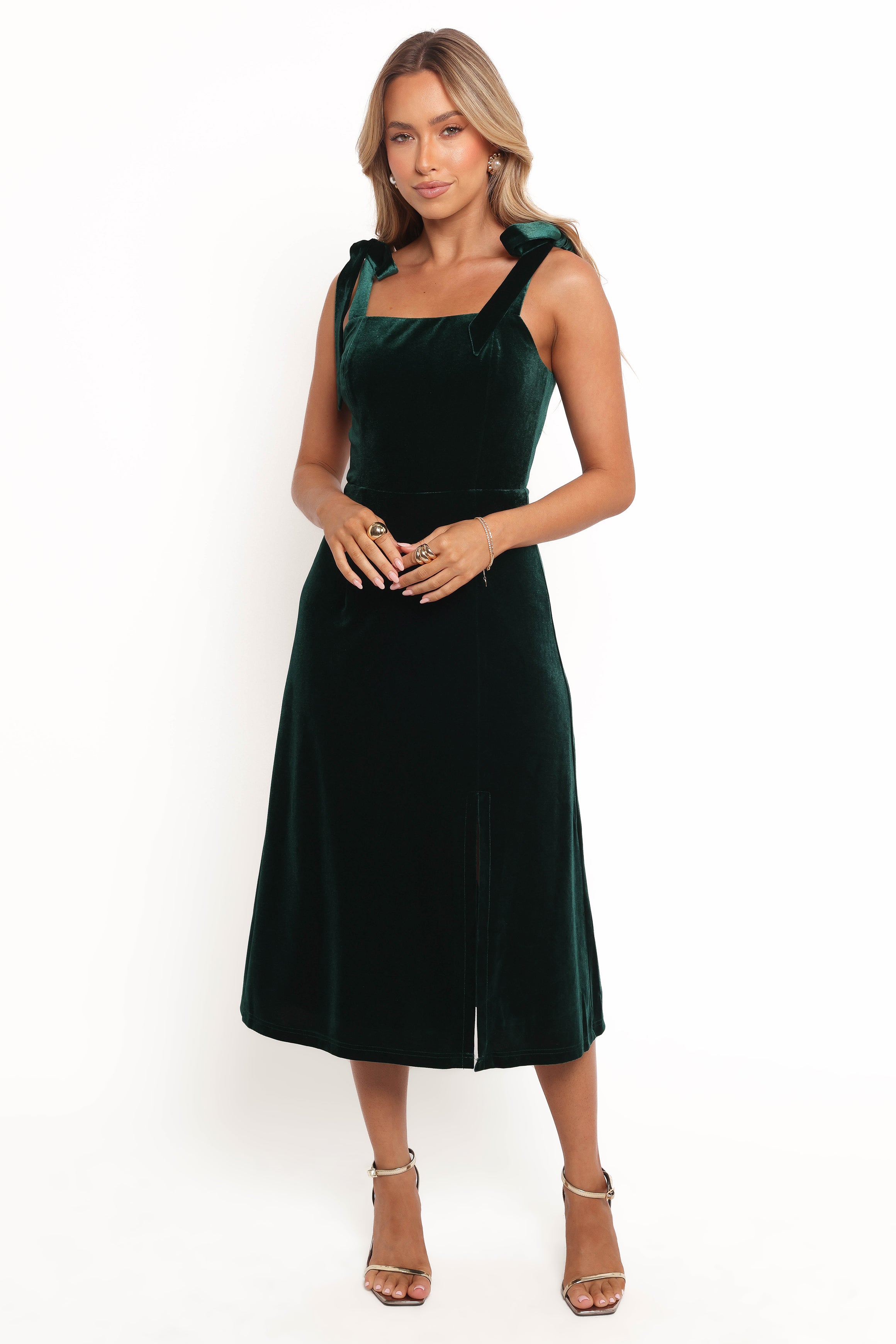 Laurel Velvet Midi Dress - Emerald Green-Ladys Street