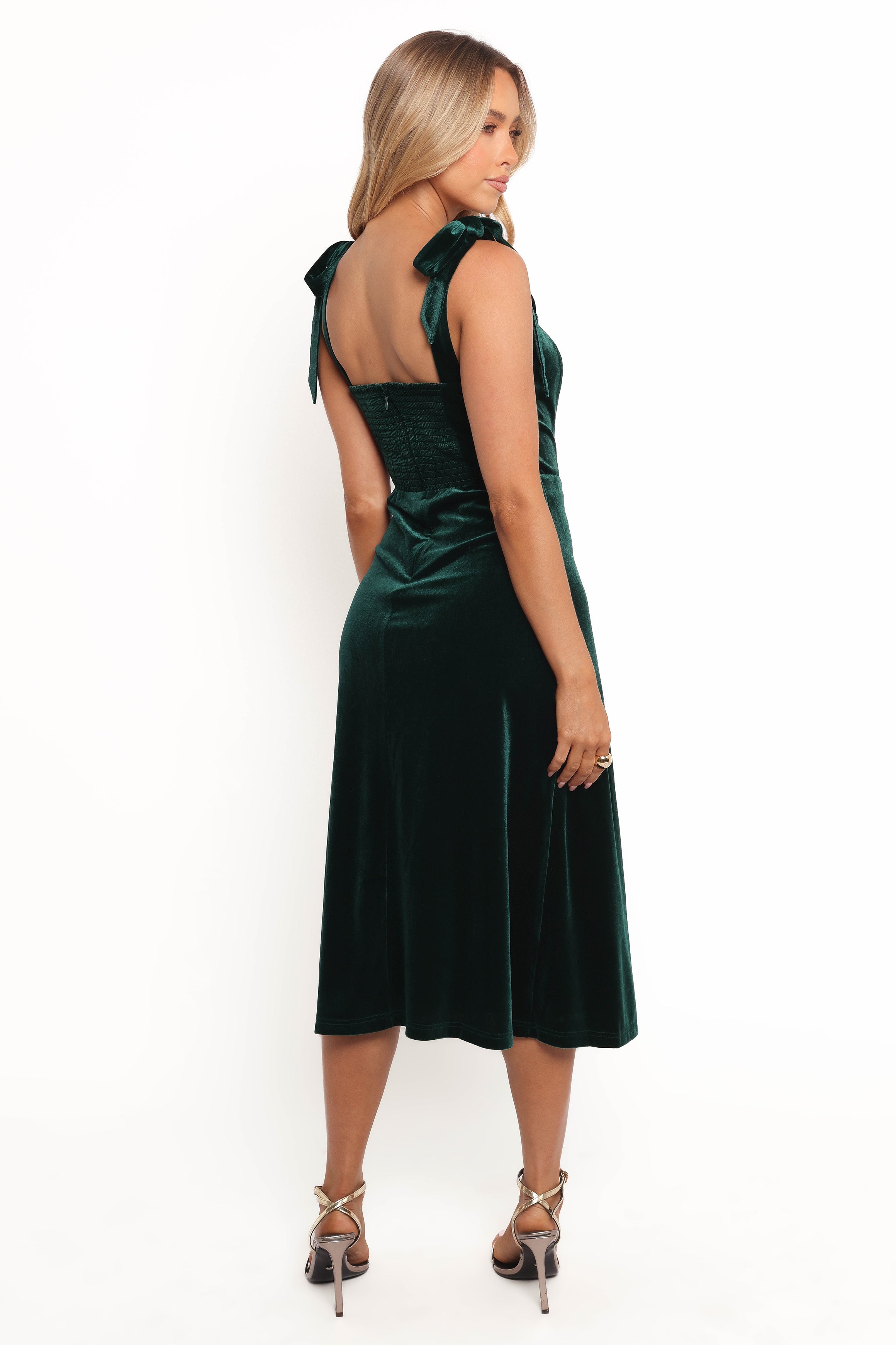 Laurel Velvet Midi Dress - Emerald Green-Ladys Street