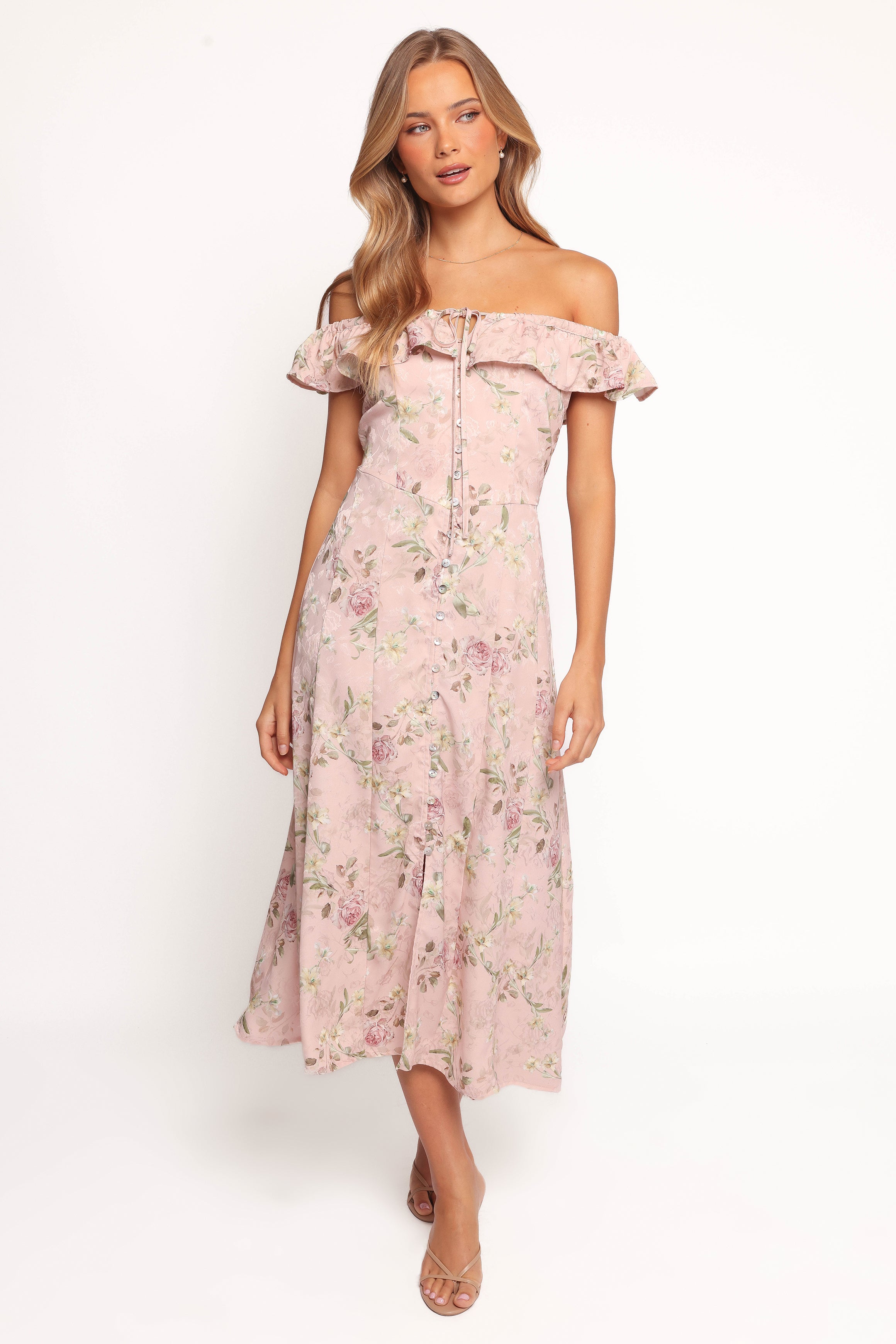 Lauryn Off The Shoulder Midi Dress - Blush Rose-Ladys Street