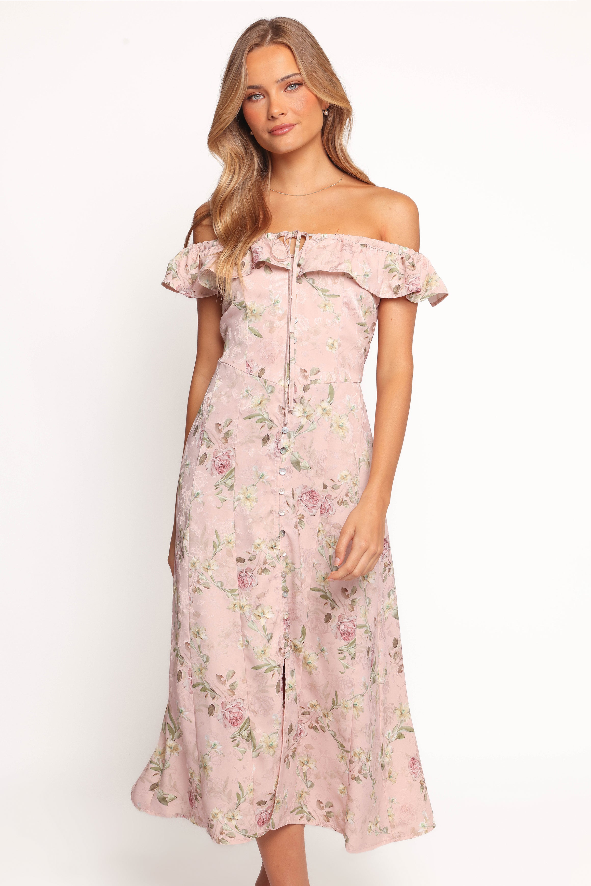 Lauryn Off The Shoulder Midi Dress - Blush Rose-Ladys Street