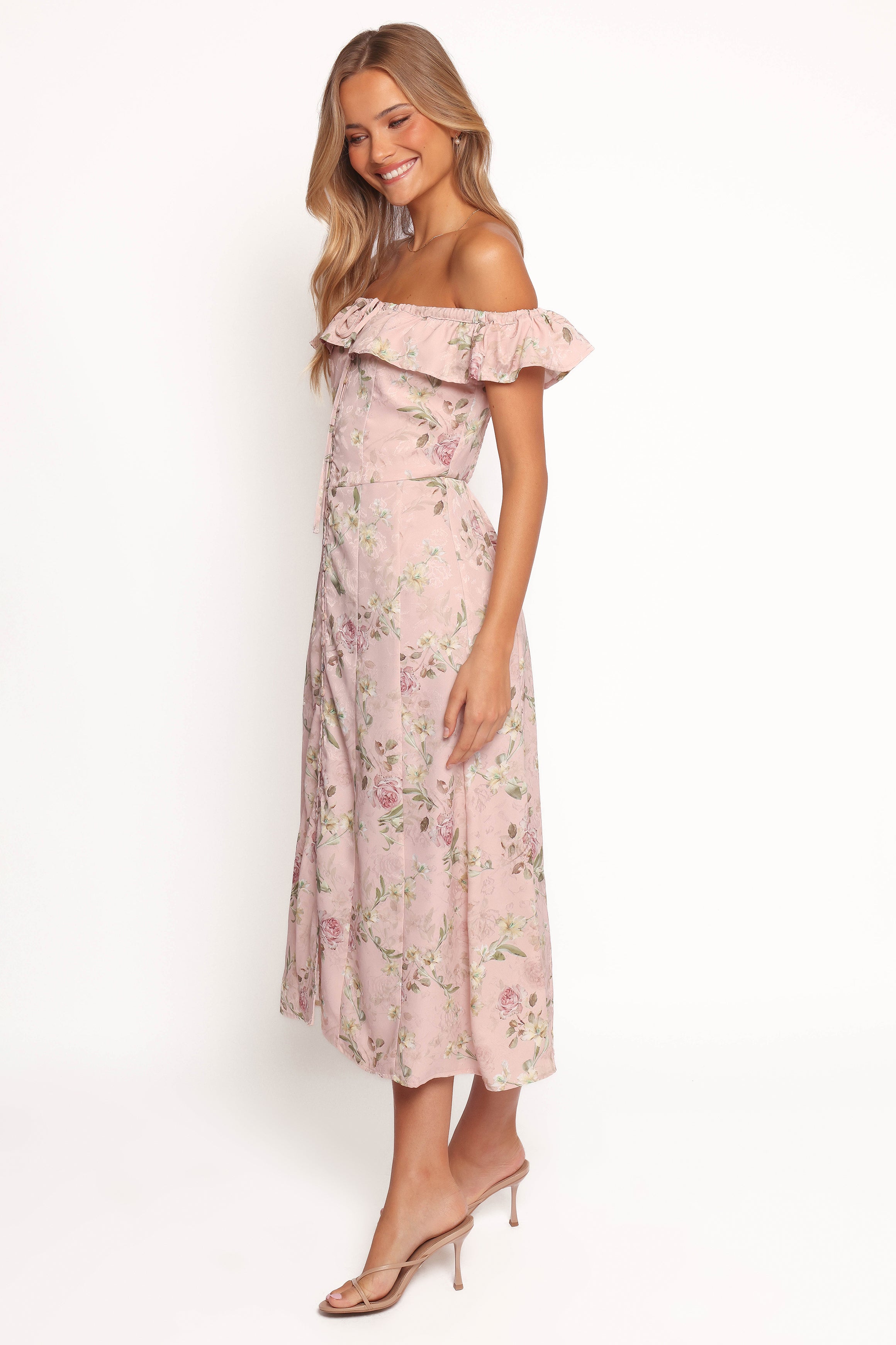 Lauryn Off The Shoulder Midi Dress - Blush Rose-Ladys Street