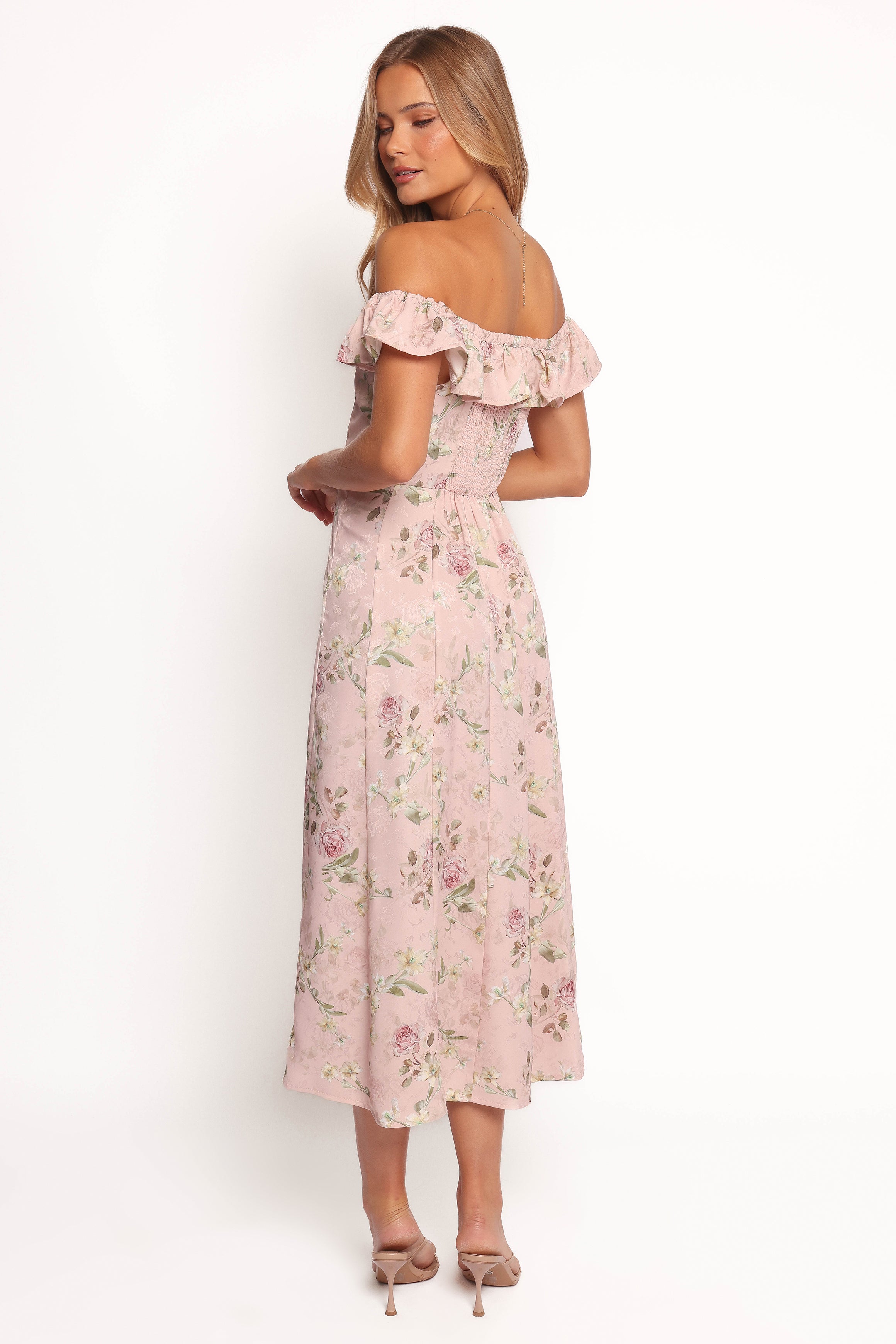 Lauryn Off The Shoulder Midi Dress - Blush Rose-Ladys Street