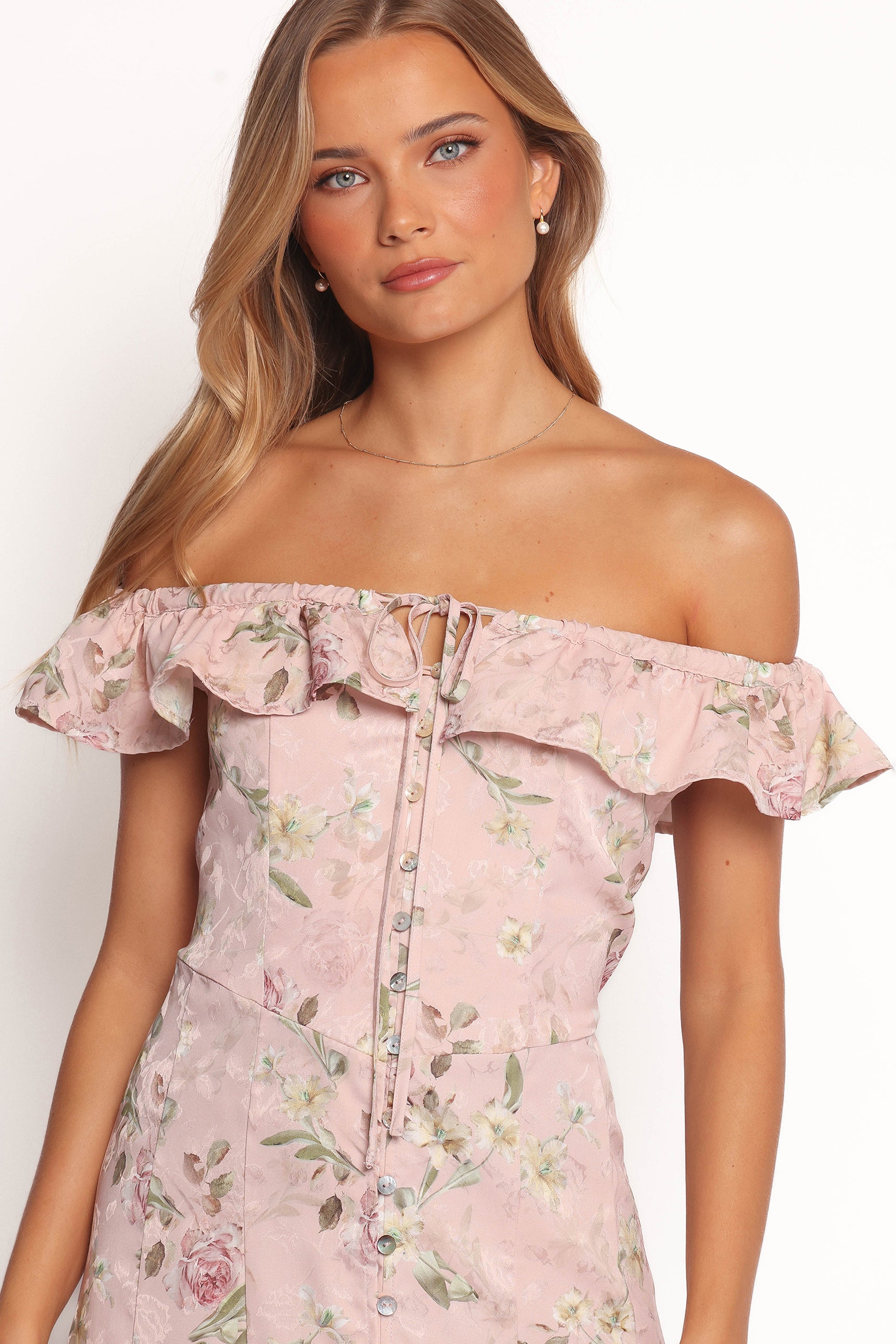 Lauryn Off The Shoulder Midi Dress - Blush Rose-Ladys Street