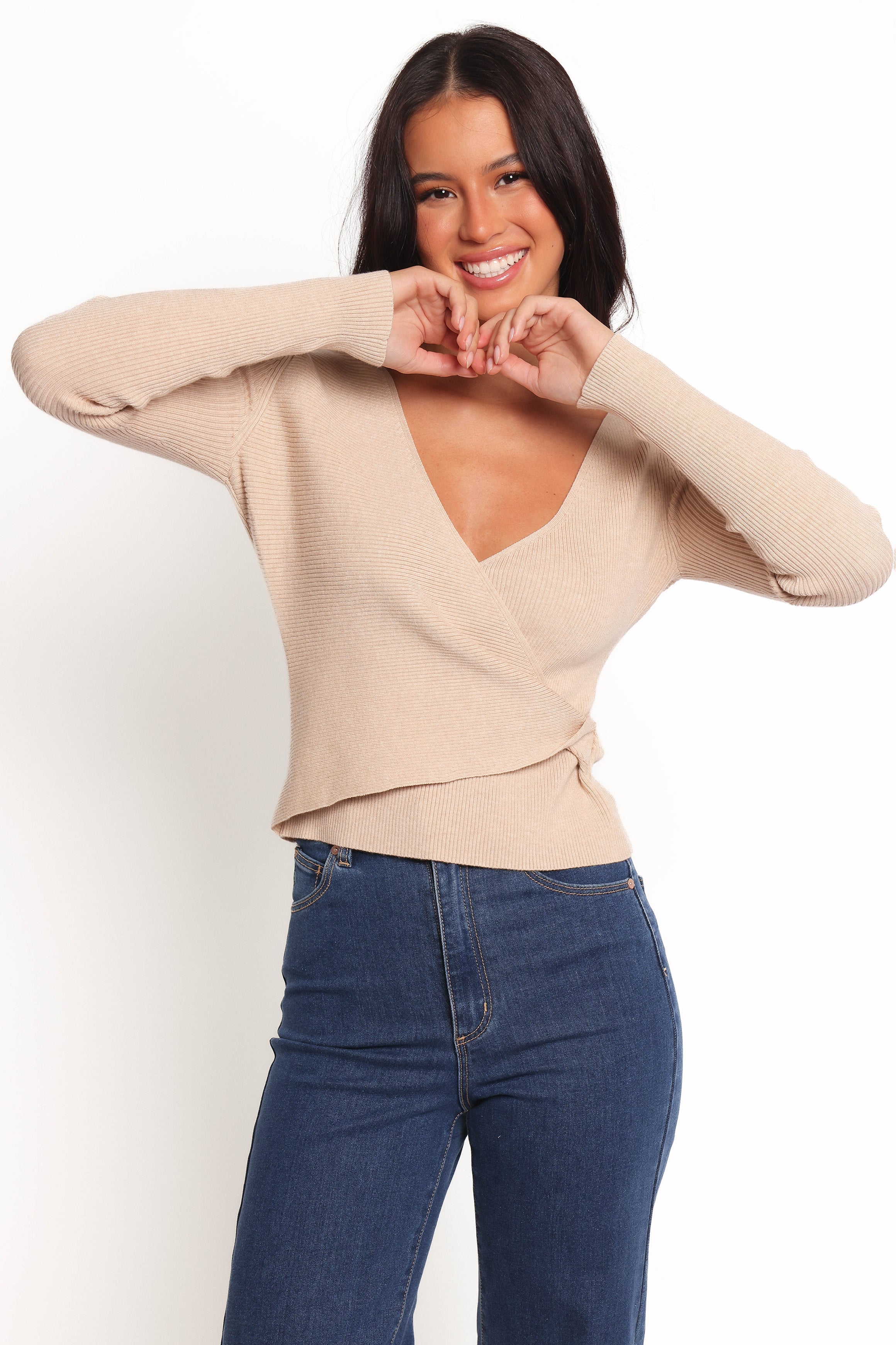 Lavia Knit Wrap Top - Beige-Ladys Street