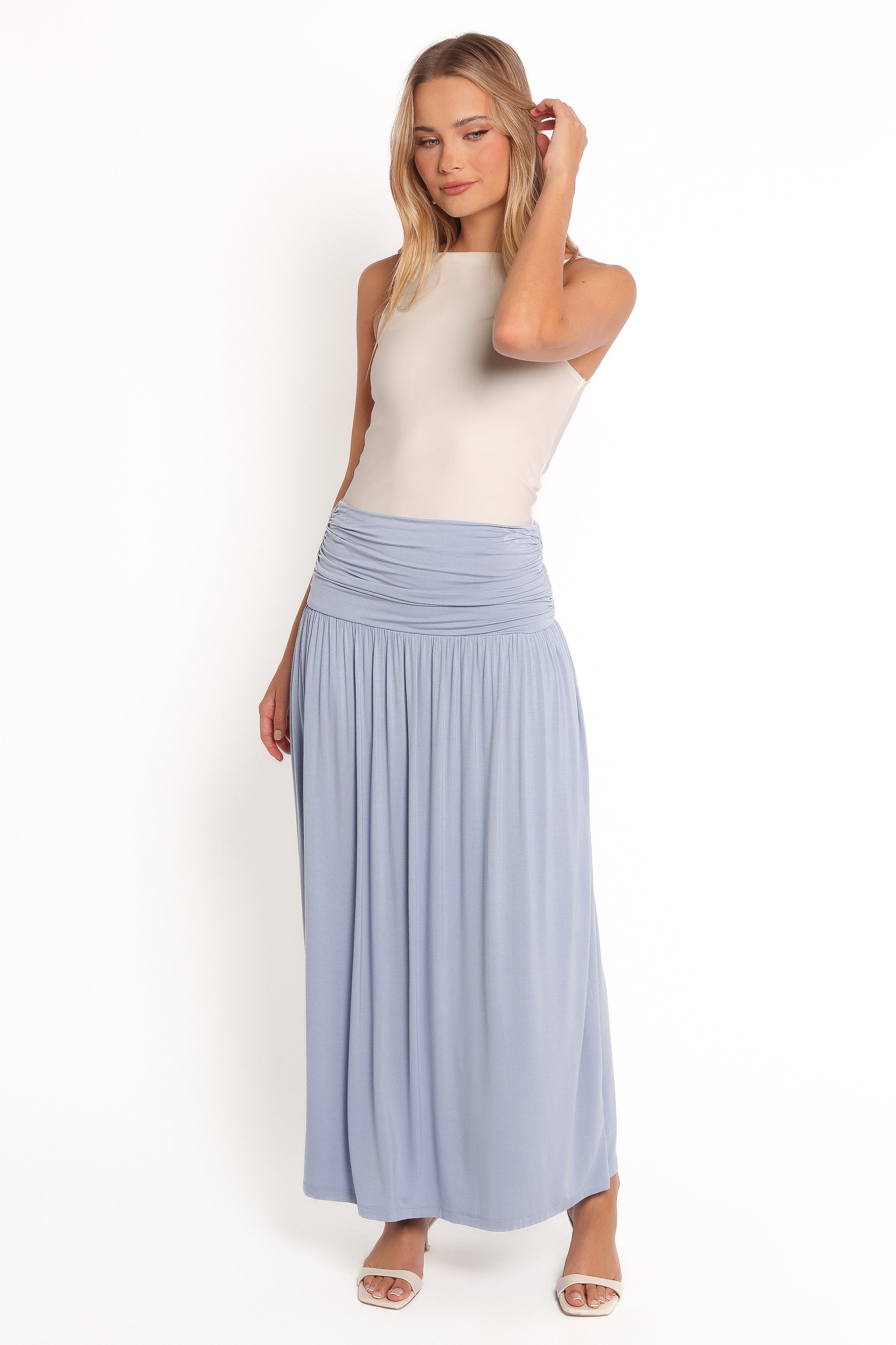 Lavia Ruched Knit Maxi Skirt - Soft Blue-Ladys Street