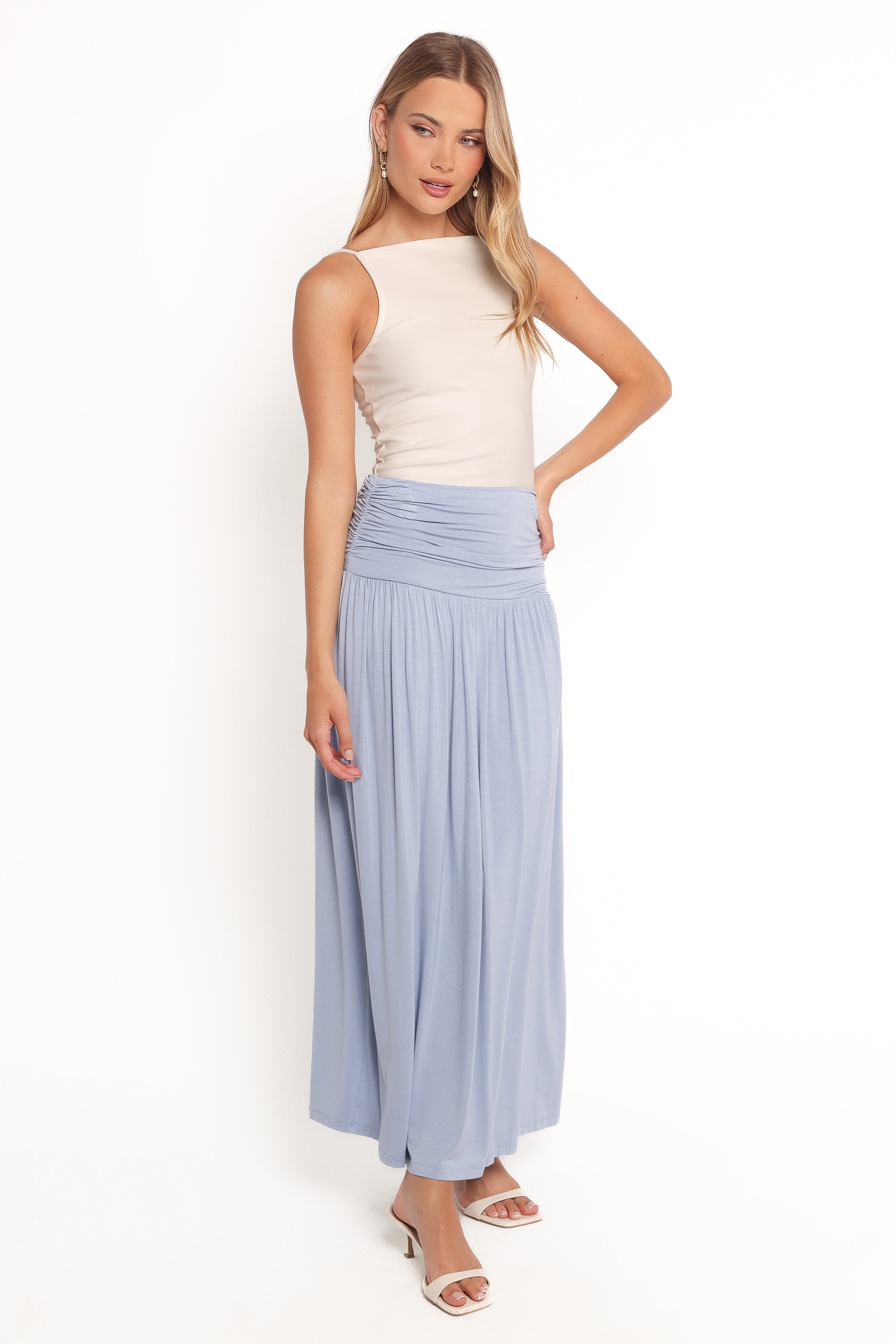 Lavia Ruched Knit Maxi Skirt - Soft Blue-Ladys Street