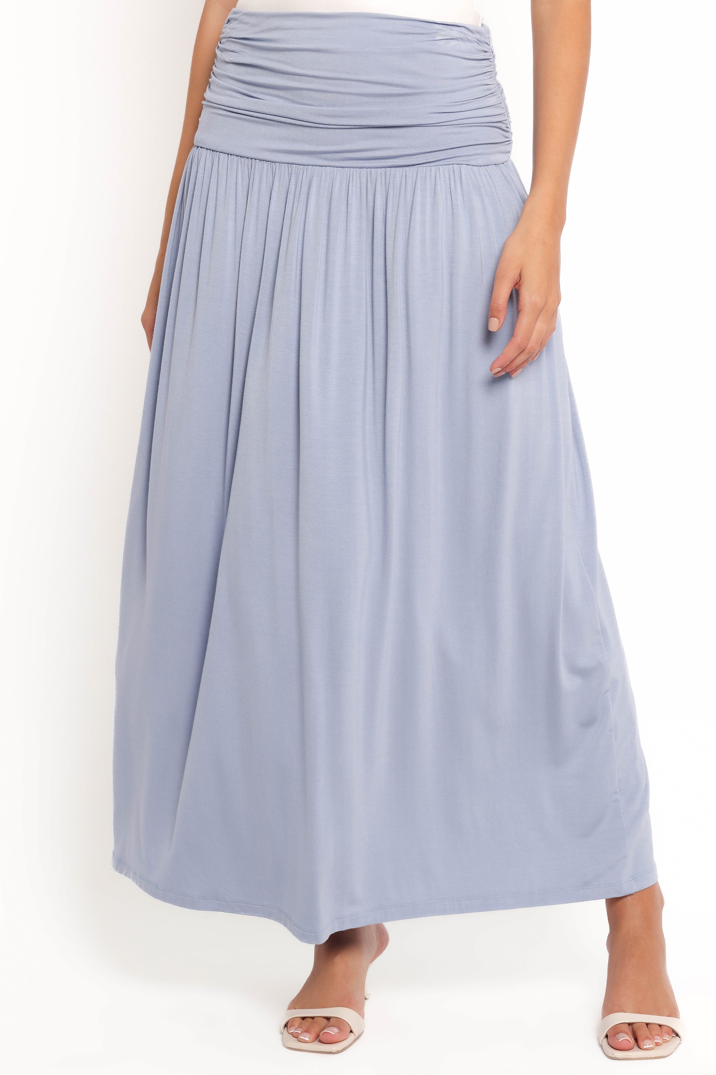 Lavia Ruched Knit Maxi Skirt - Soft Blue-Ladys Street