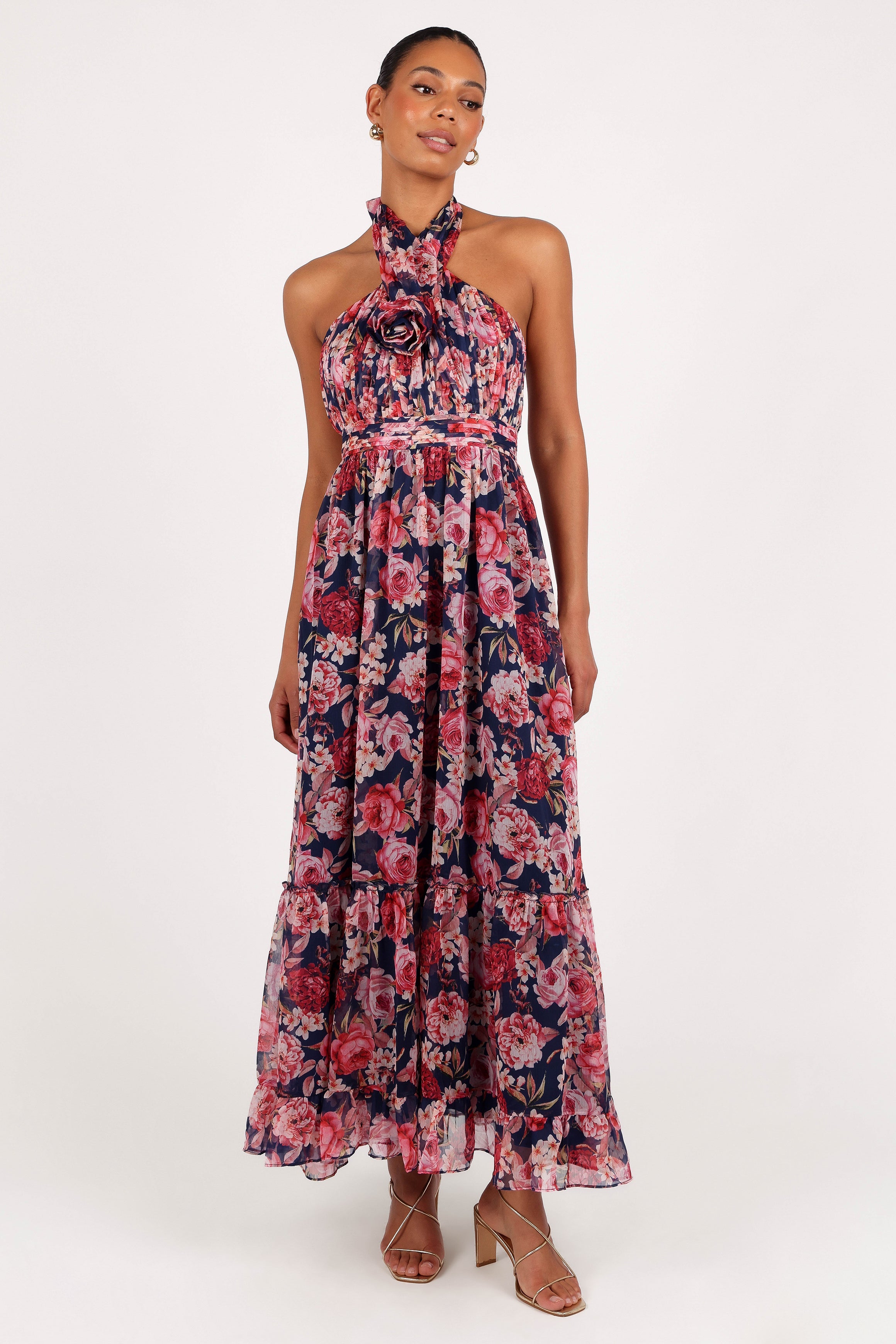 Lennon Halterneck Maxi Dress - Navy Floral-Ladys Street