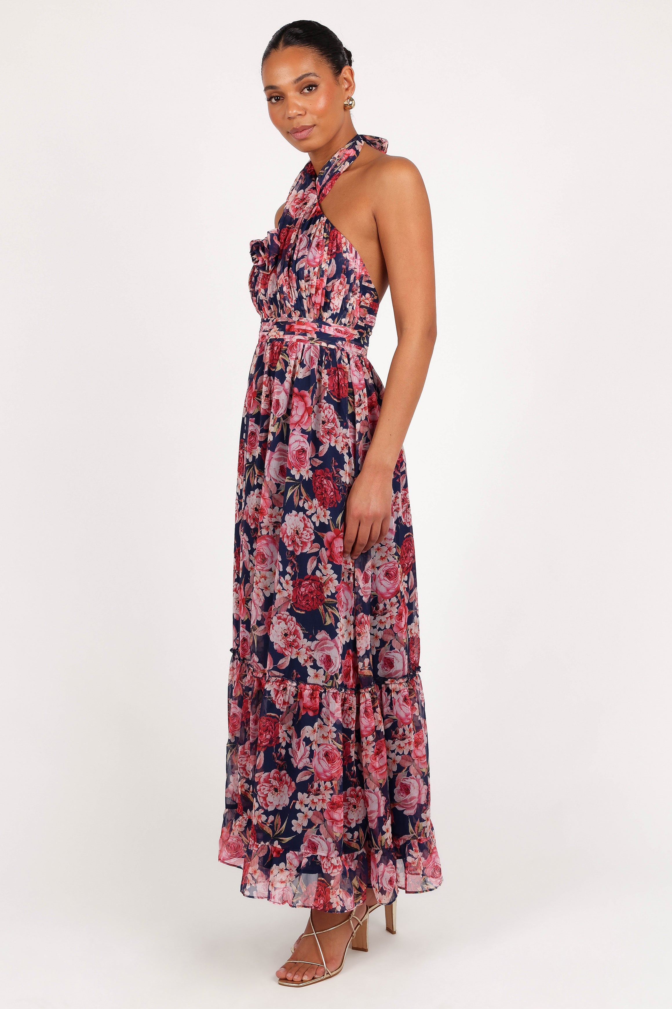 Lennon Halterneck Maxi Dress - Navy Floral-Ladys Street